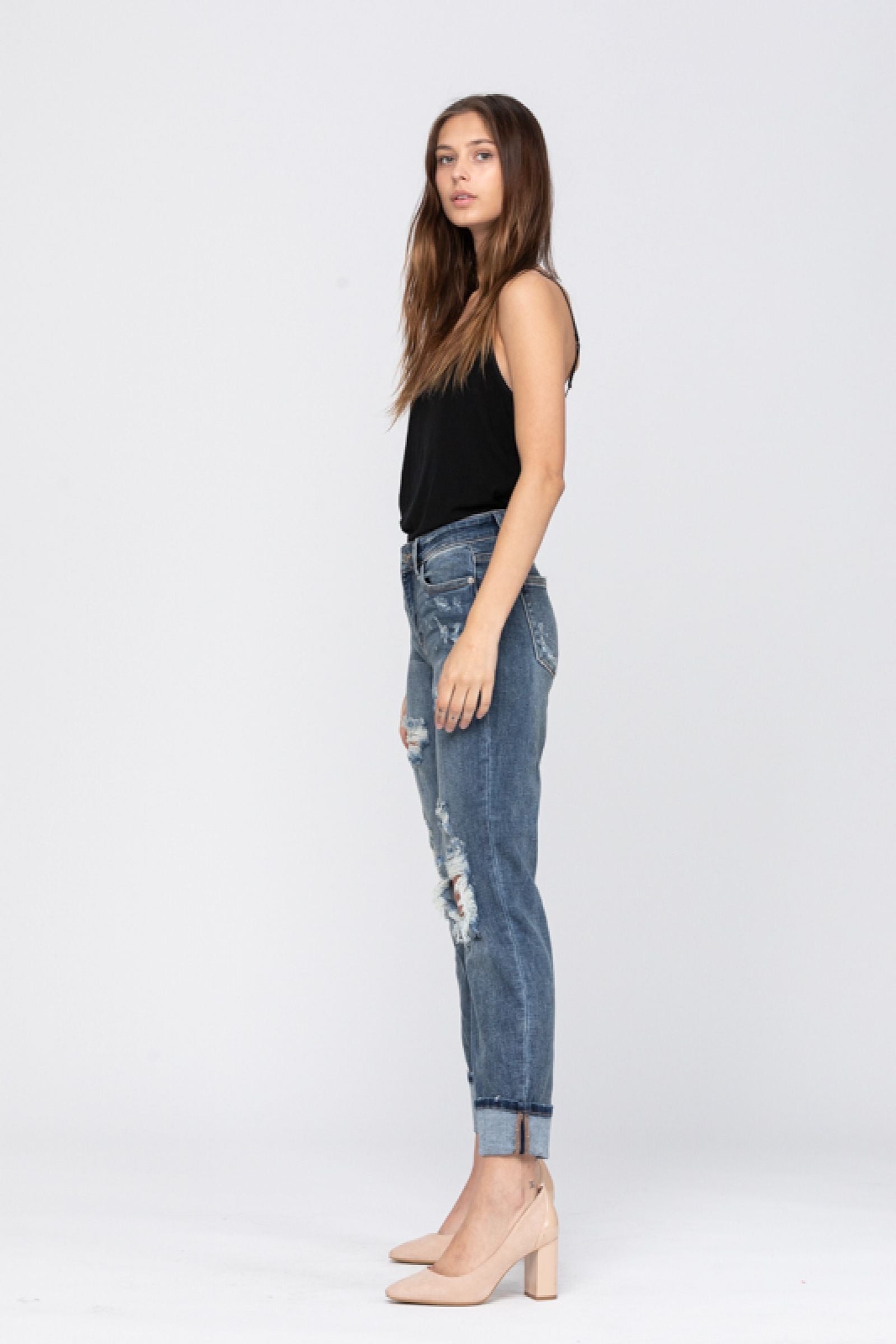 Judy Blue Bleach Splatter Boyfriend Jeans - Dark Wash