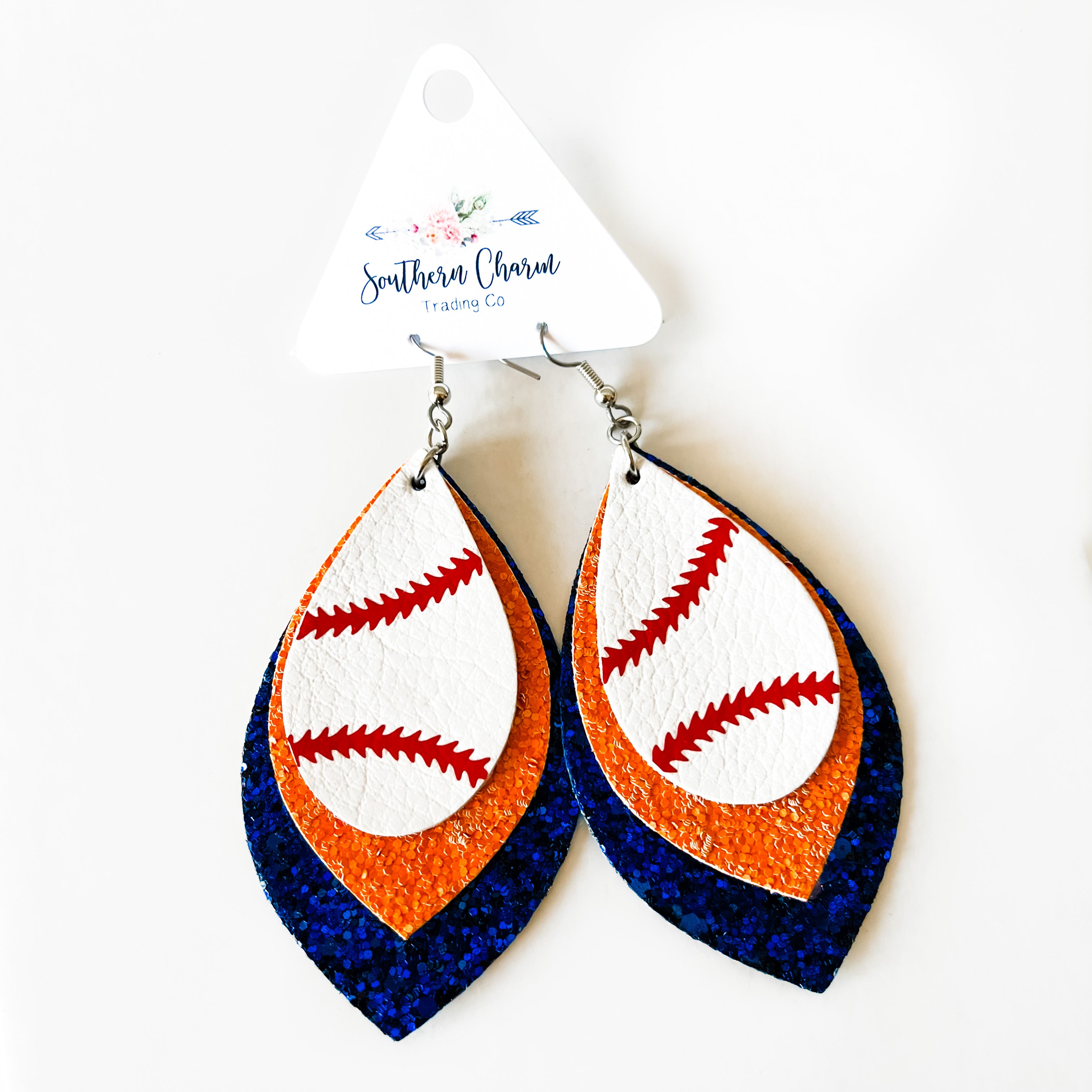 3" Spirit Baseball Layered Dangles - Navy/Orange