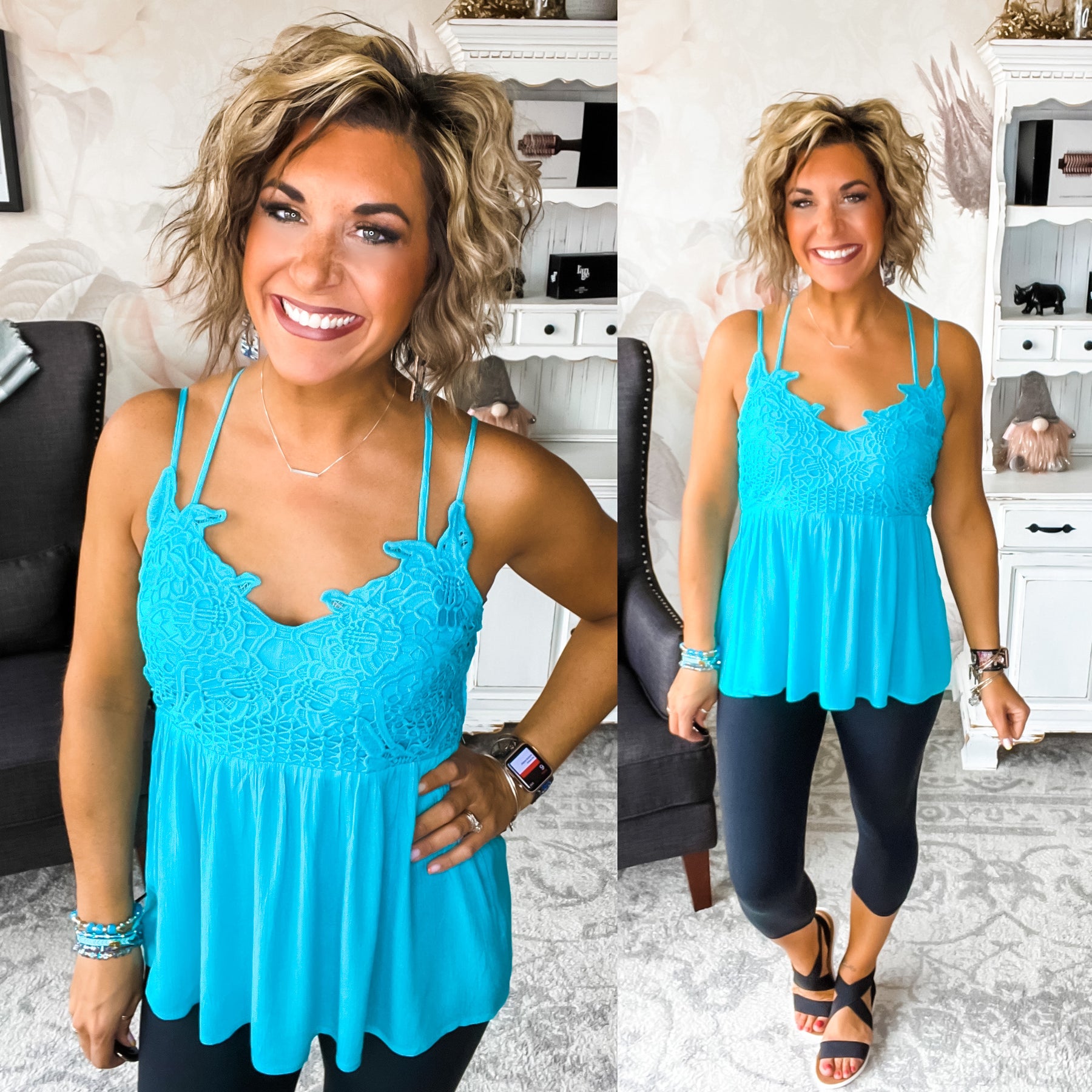 Give Them Grace Lace Tank - Turquoise