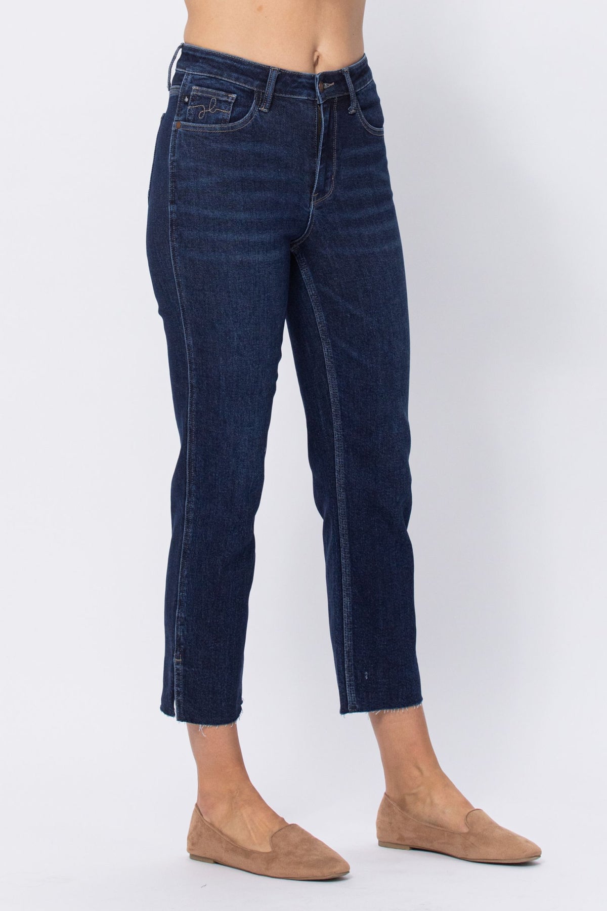 Judy Blue Cropped Straight Fit Side Slit Jeans