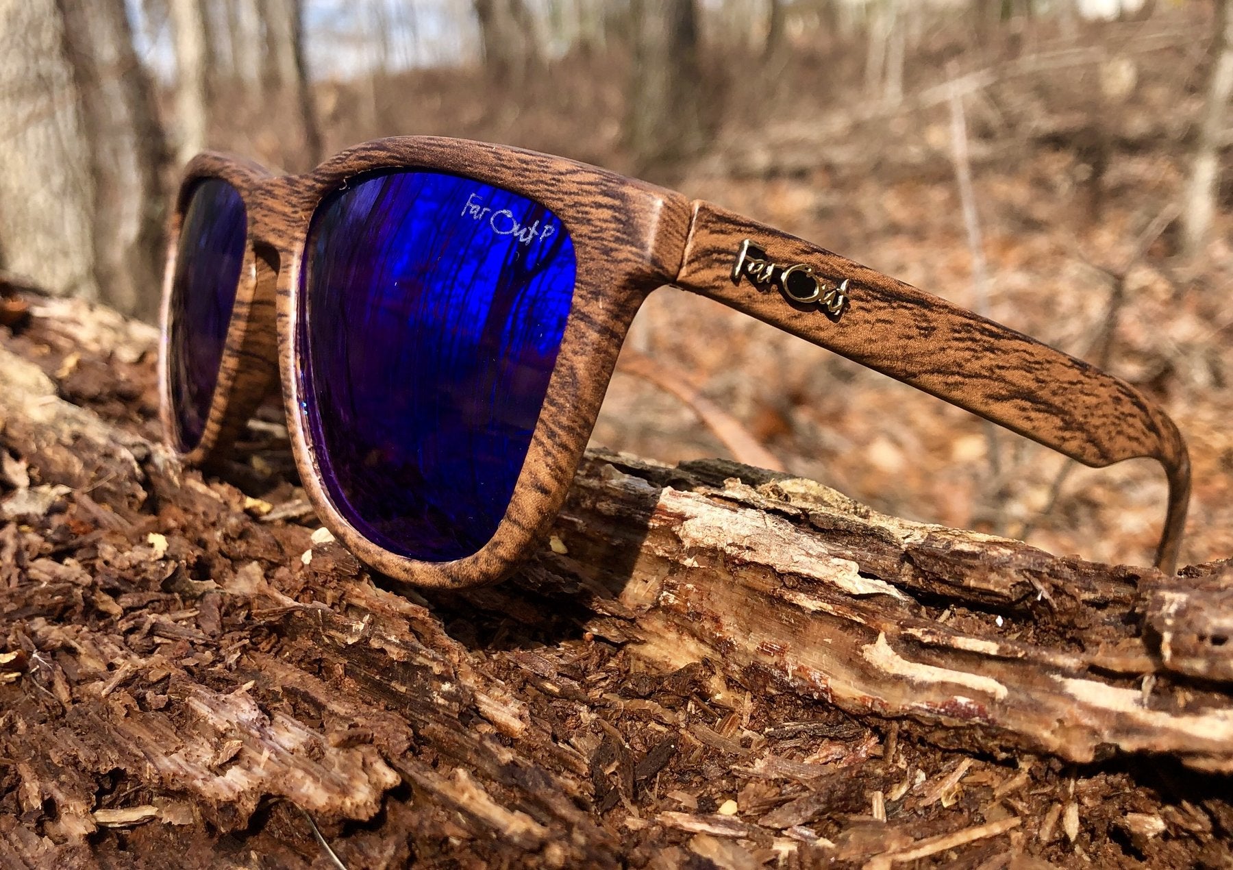 FarOut Sunglasses - Wood Grain Brown Polarized Premiums Blue Lens