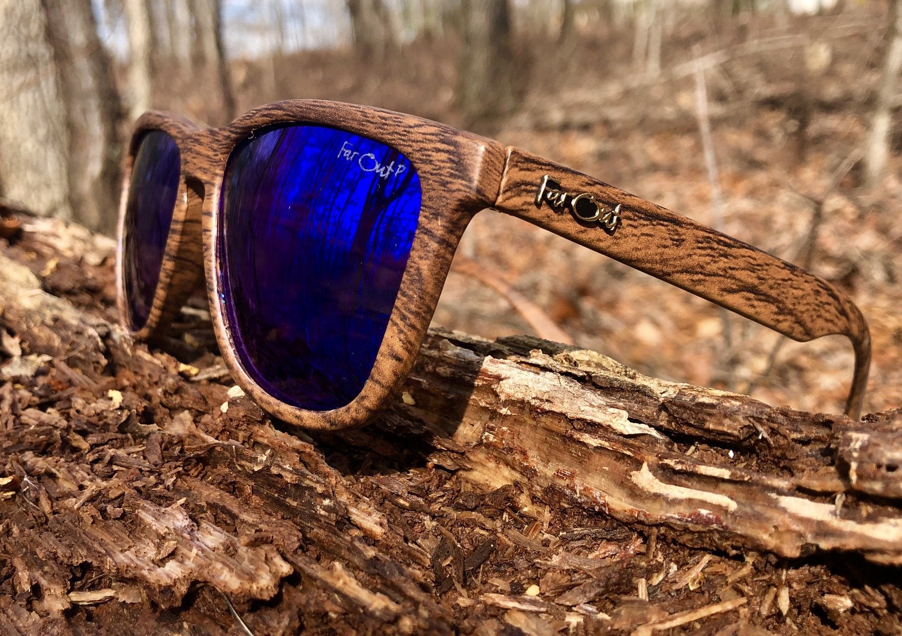 Wood Grain Brown Polarized Sunglasses Blue Lens