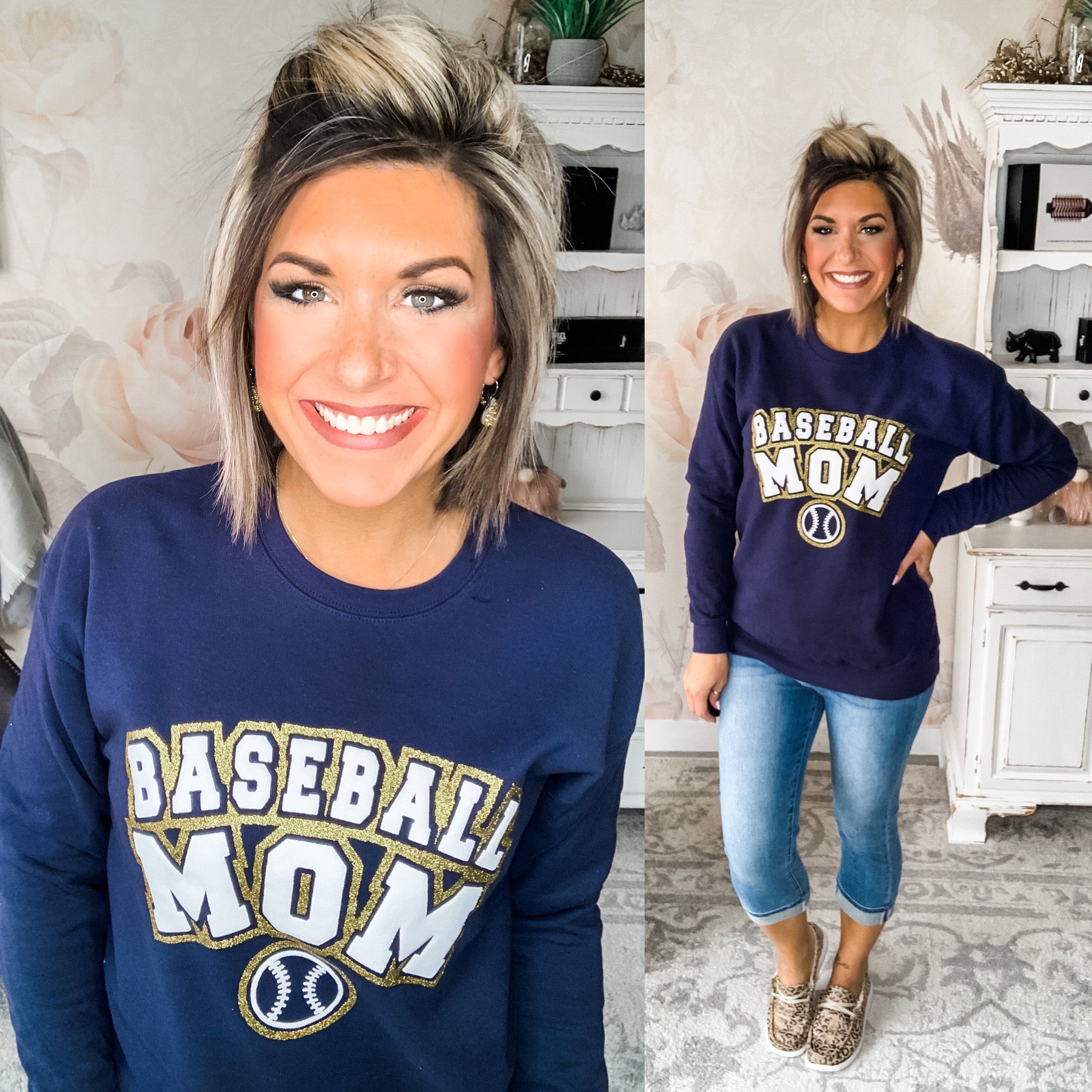 Baseball Mom Varsity Glitter Sweatshirt