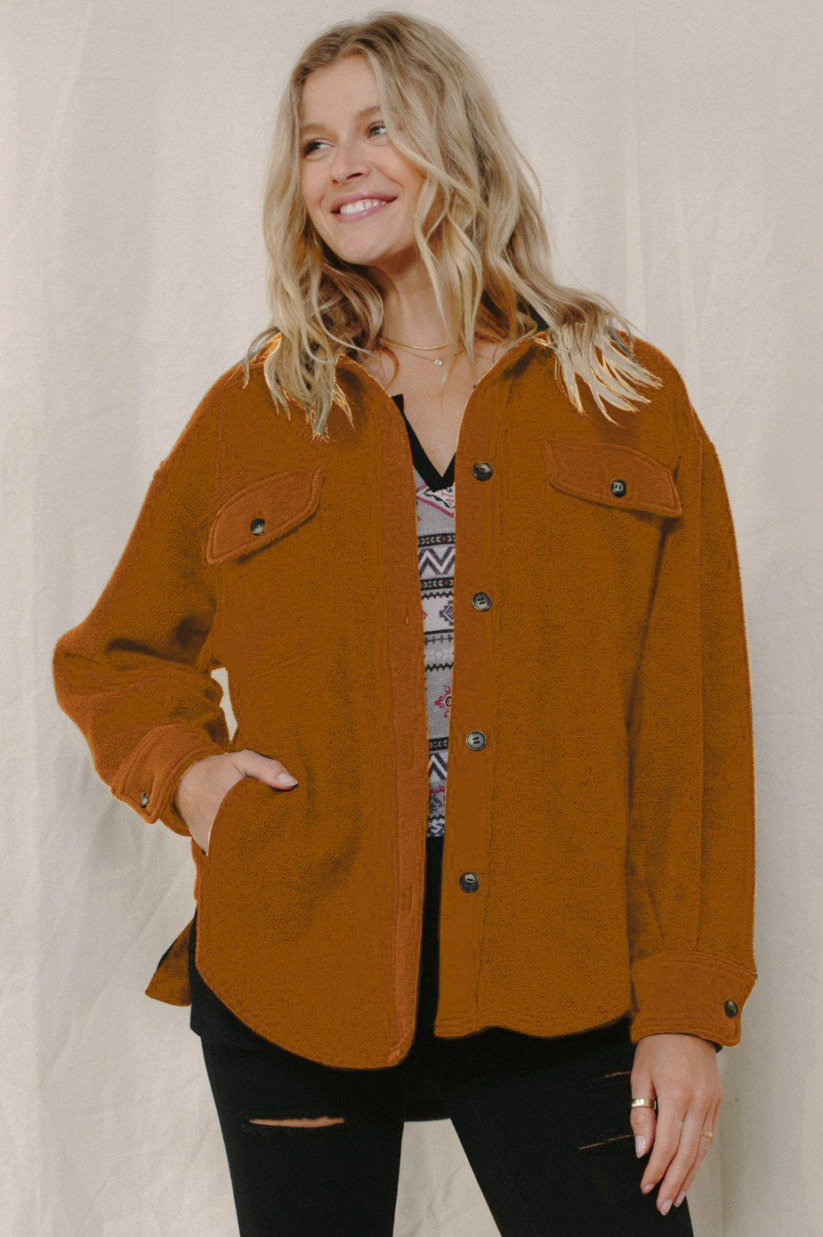 Morning Snuggles Button Down Shacket - Camel