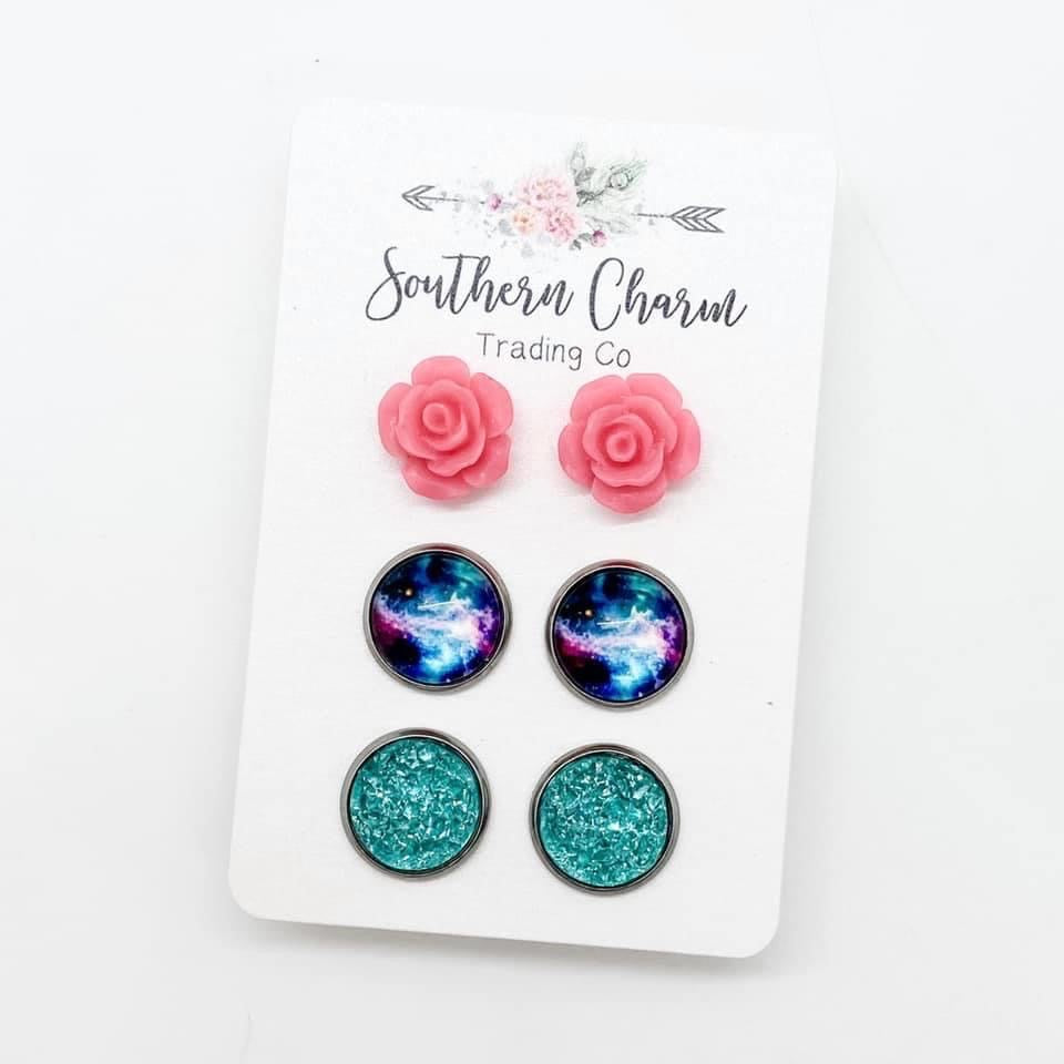 Mystic Rose Triplet Earrings