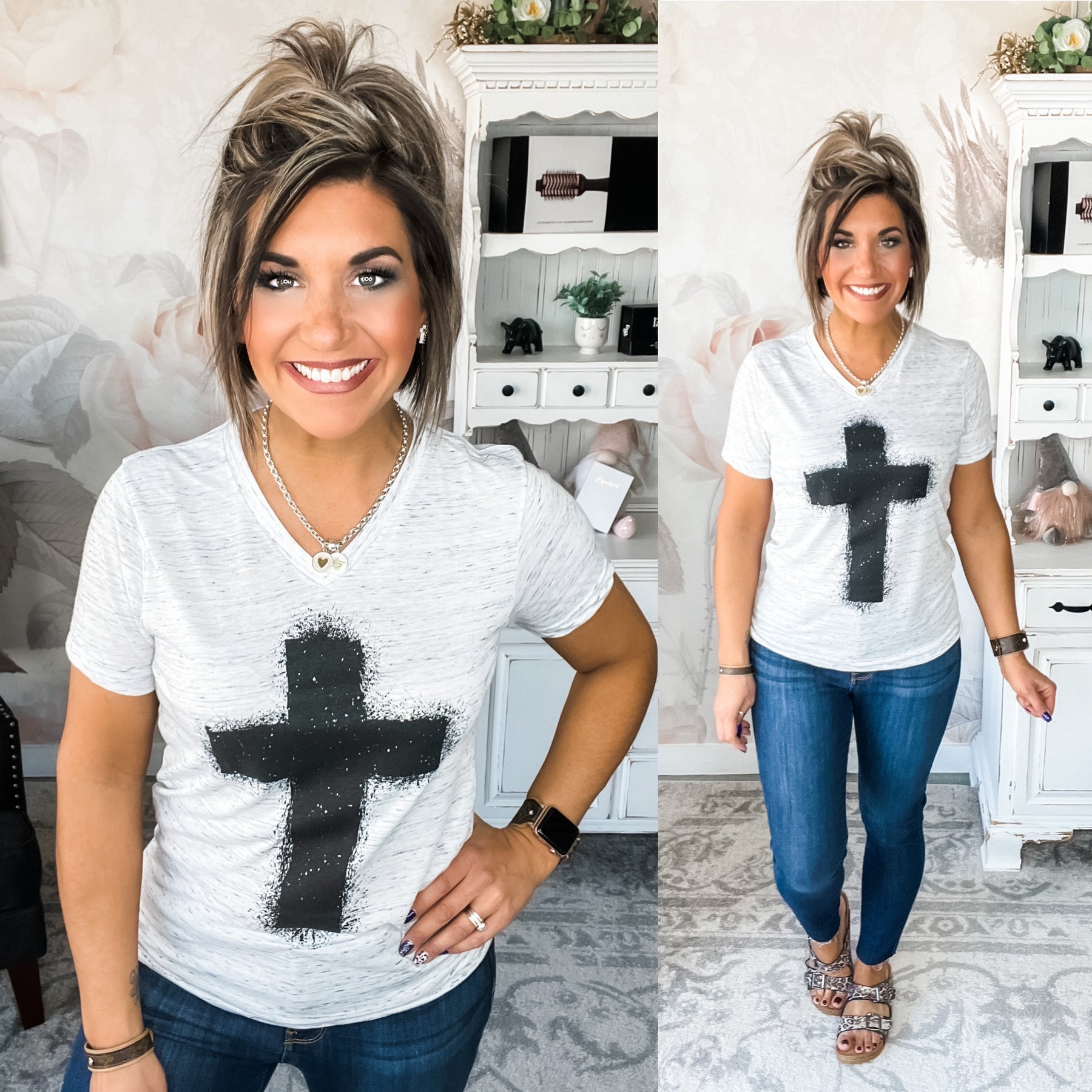 Bold Cross Graphic Tee - Vneck