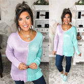 Don't Hide Now Colorblock Sweater - Lavender/Mint