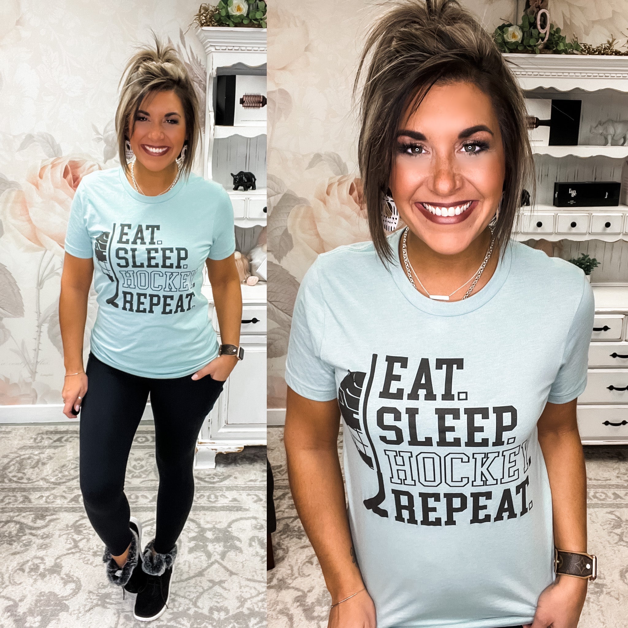 Eat Sleep Hockey Repeat Graphic Tee