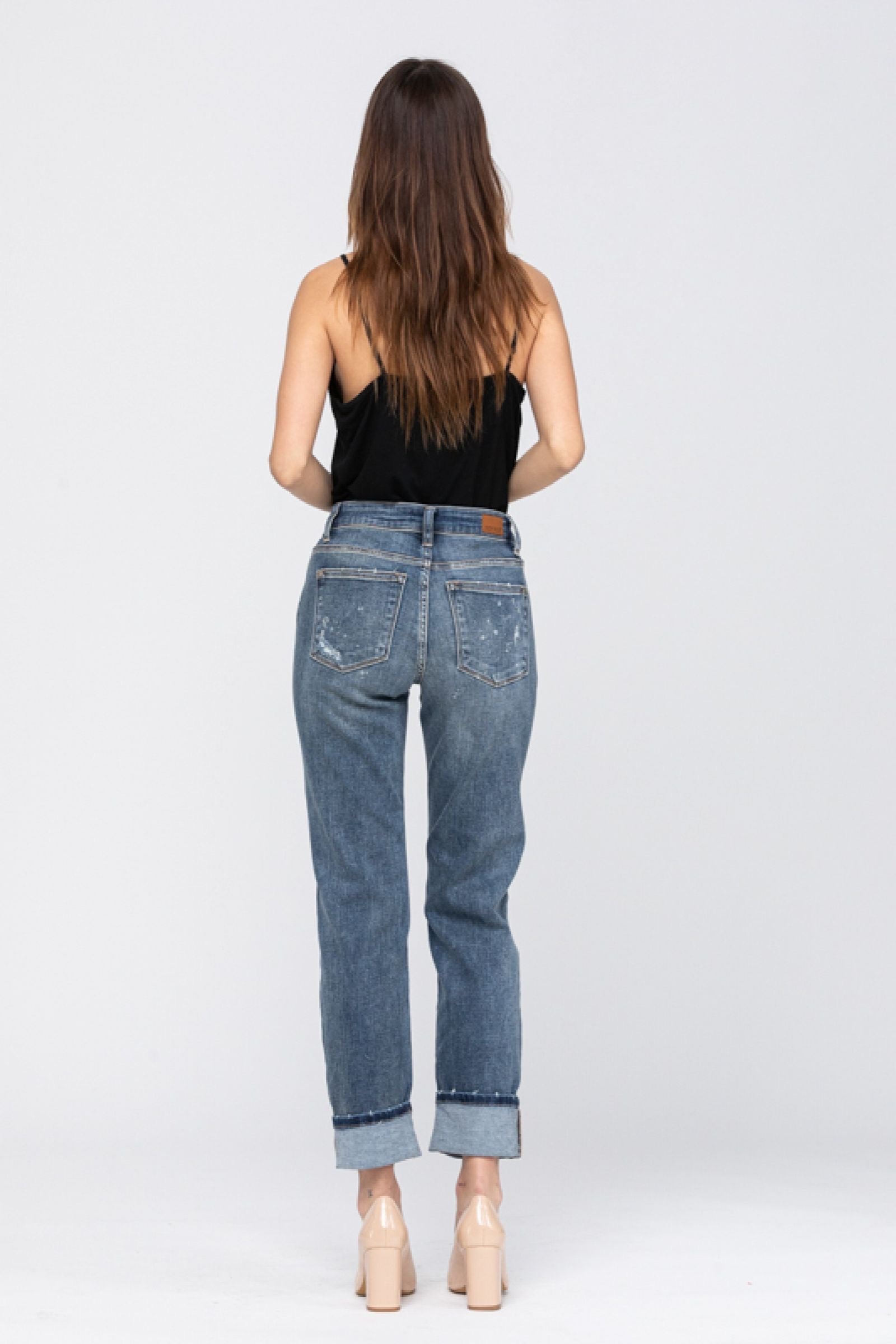 Judy Blue Bleach Splatter Boyfriend Jeans - Dark Wash