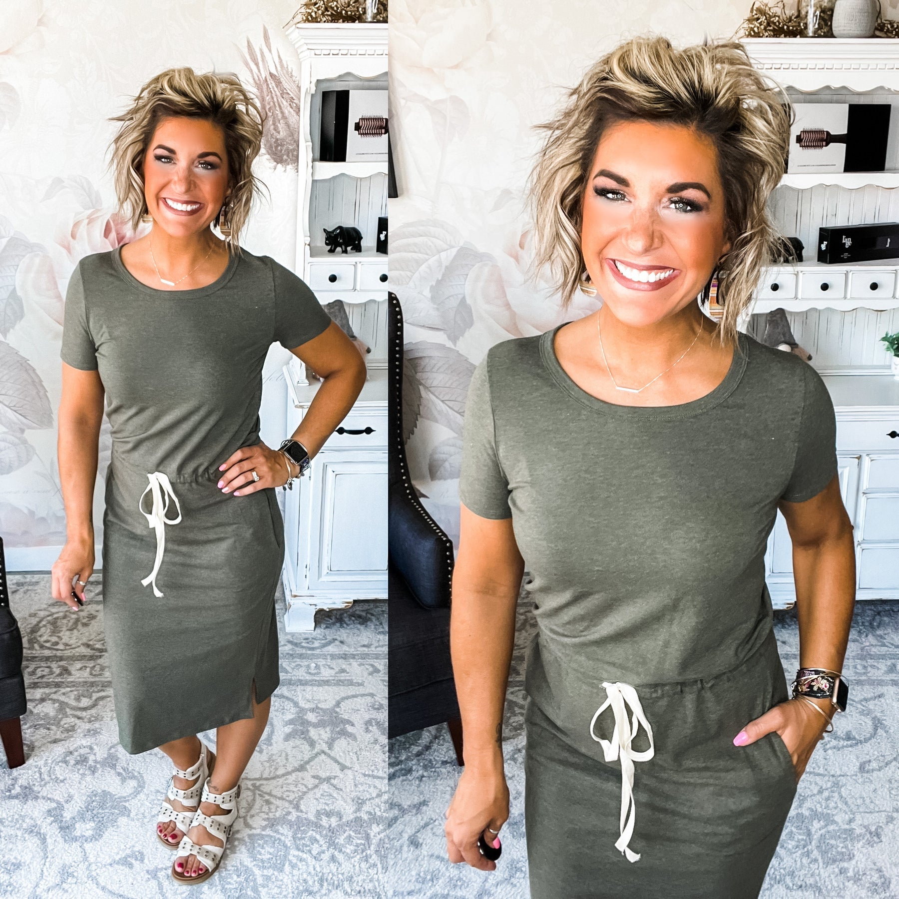 Feel Alive Tshirt Dress - Olive