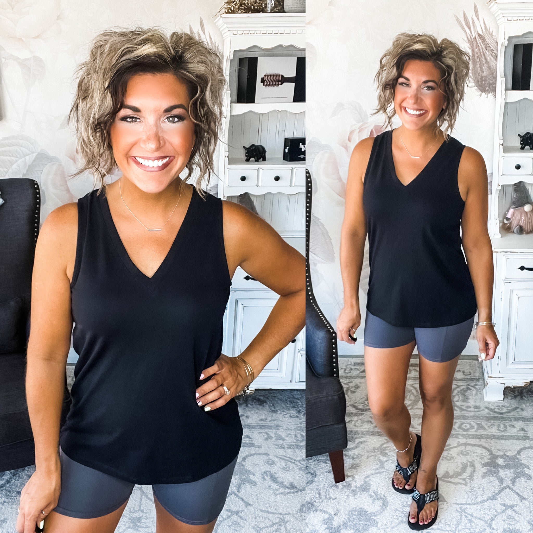 Happy Days V-neck Tank - Black