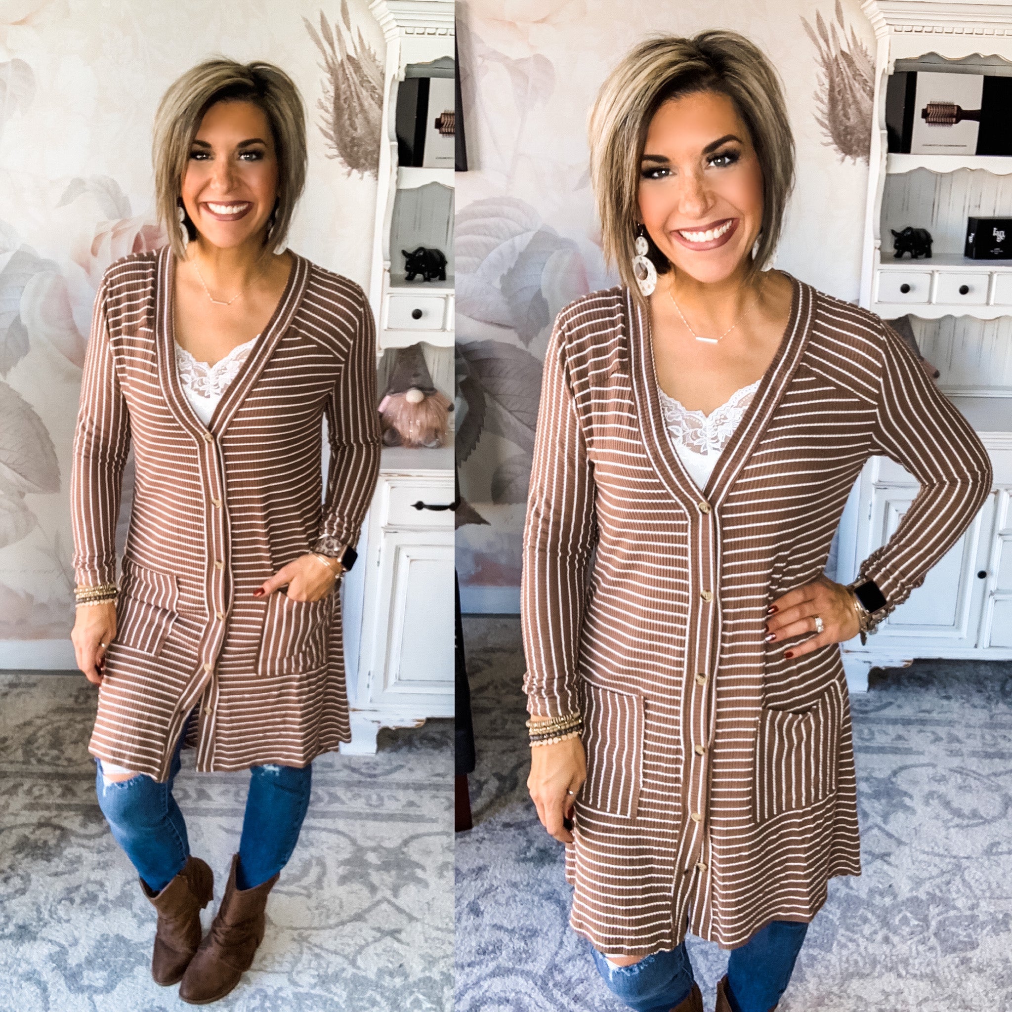 Piper Cardigan in Mocha Stripe