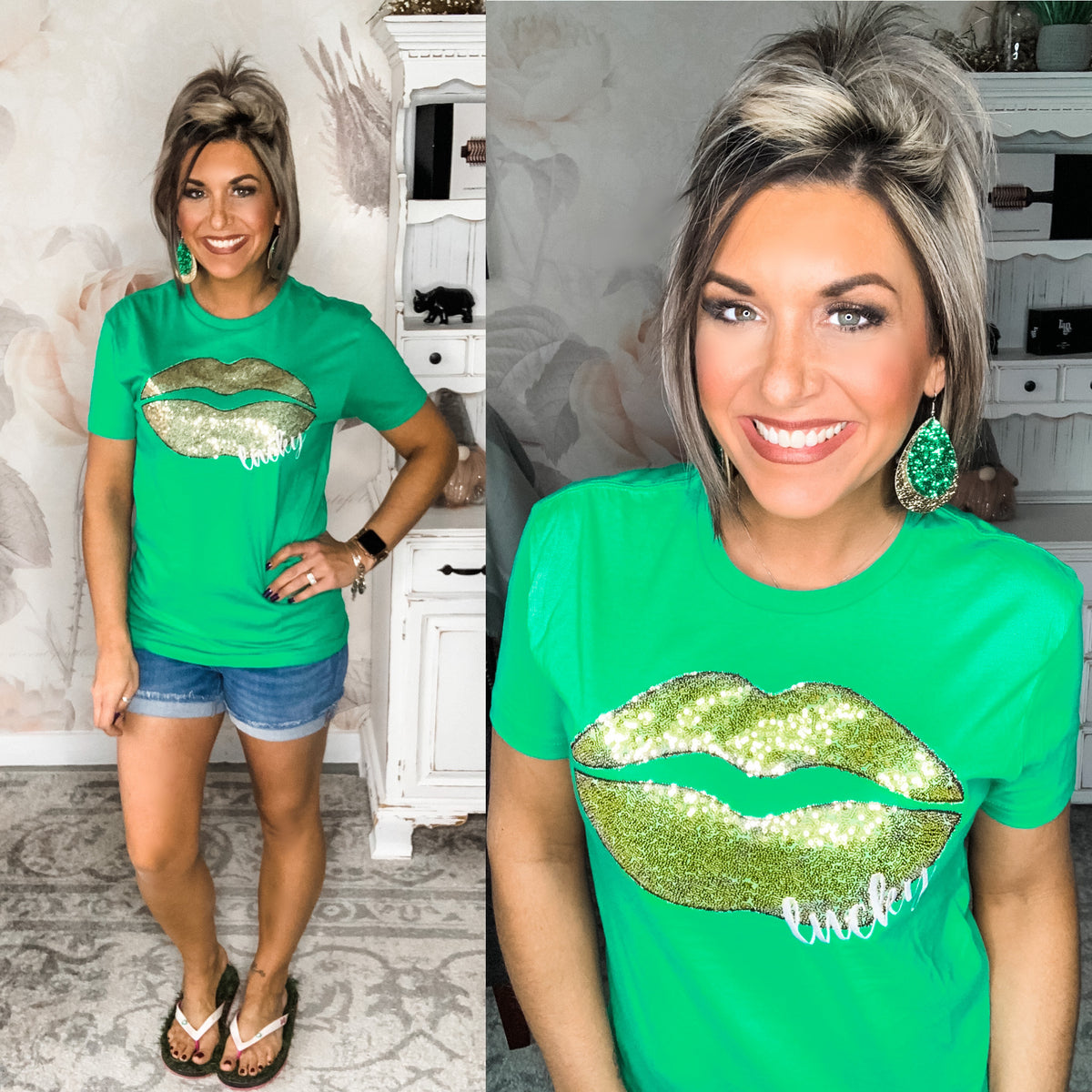 Lucky Lips Embroidered Short Sleeve Tee