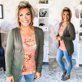 Reason To Smile Snap Cardigan - Olive