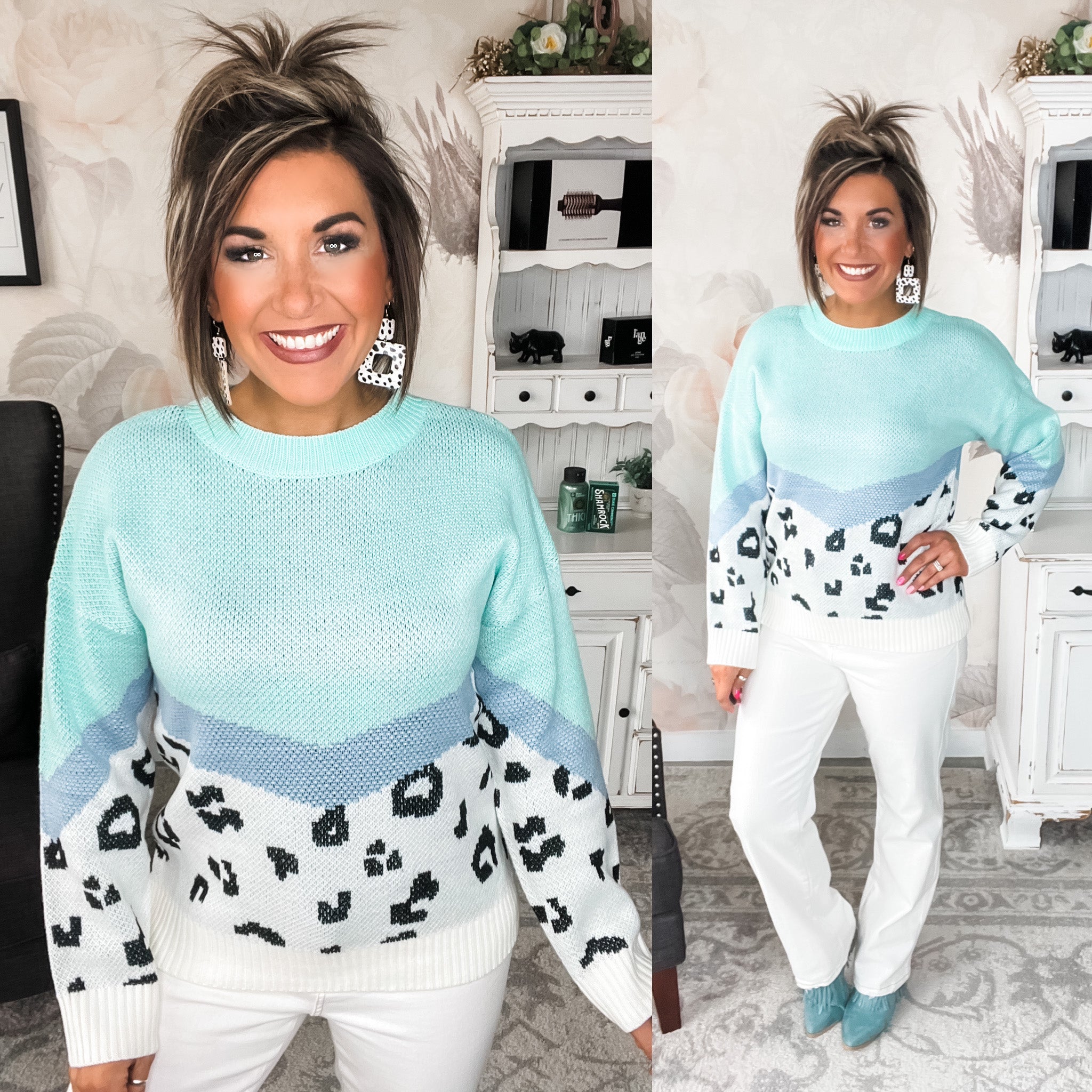 In Your Head Animal Print Sweater - Mint