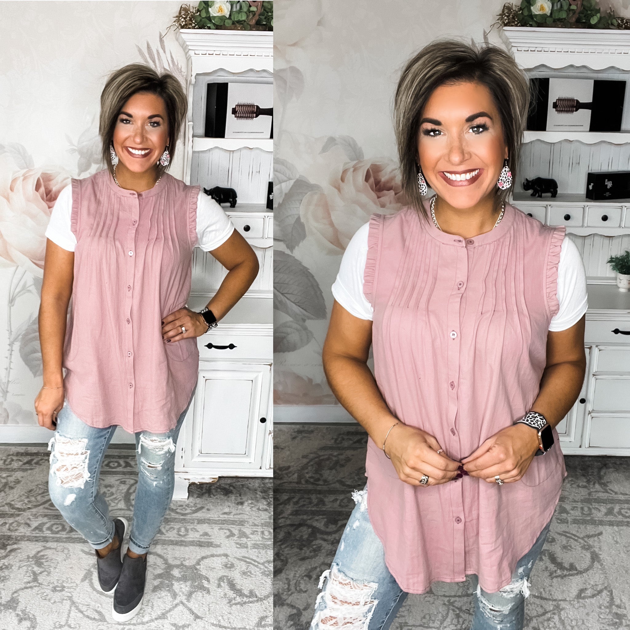Coming to You Button Down - Mauve