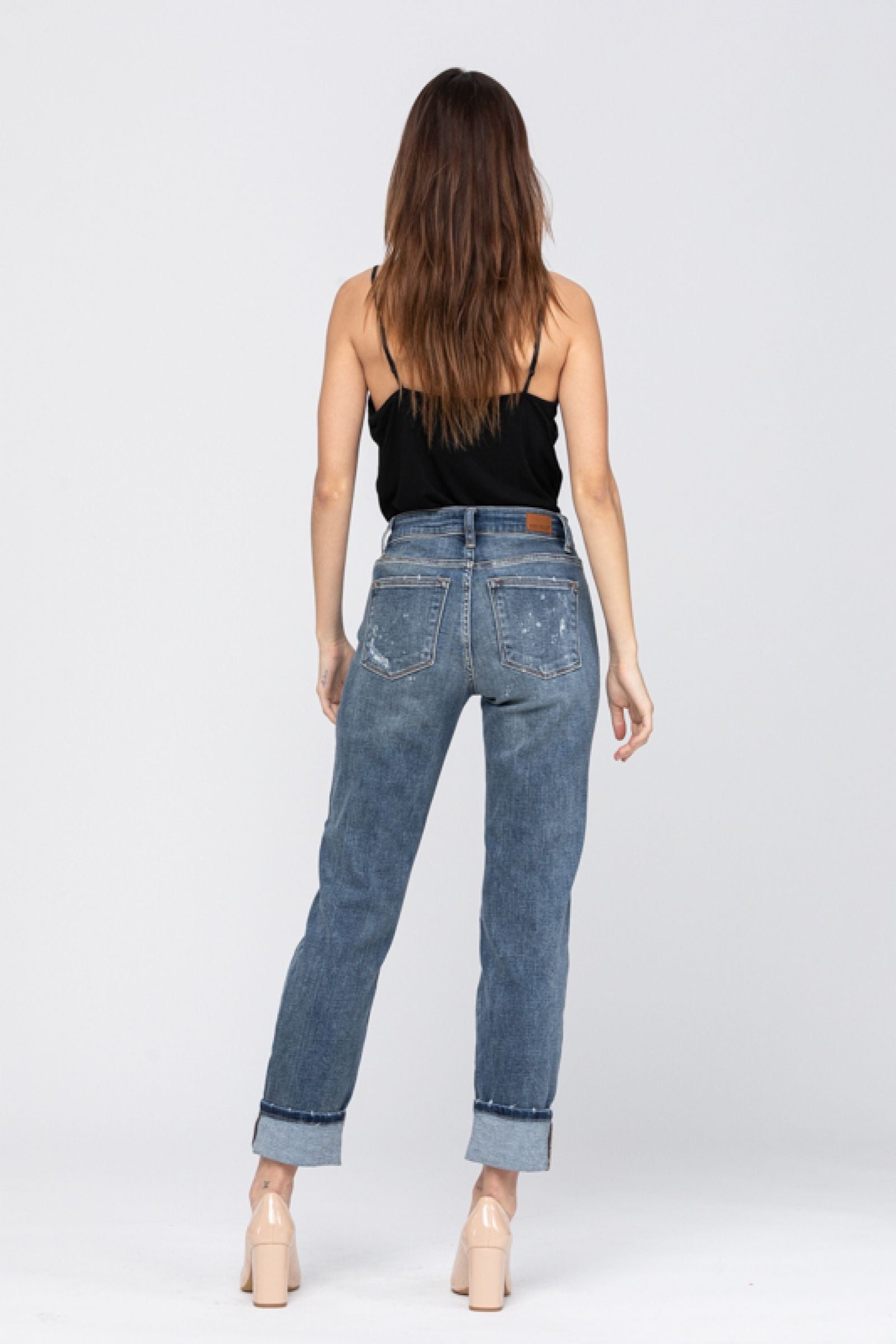 Judy Blue Bleach Splatter Boyfriend Jeans - Dark Wash