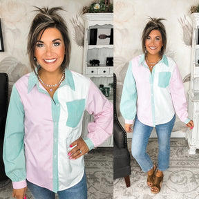 These Are the Days Button Down - Kelly Green/Pink