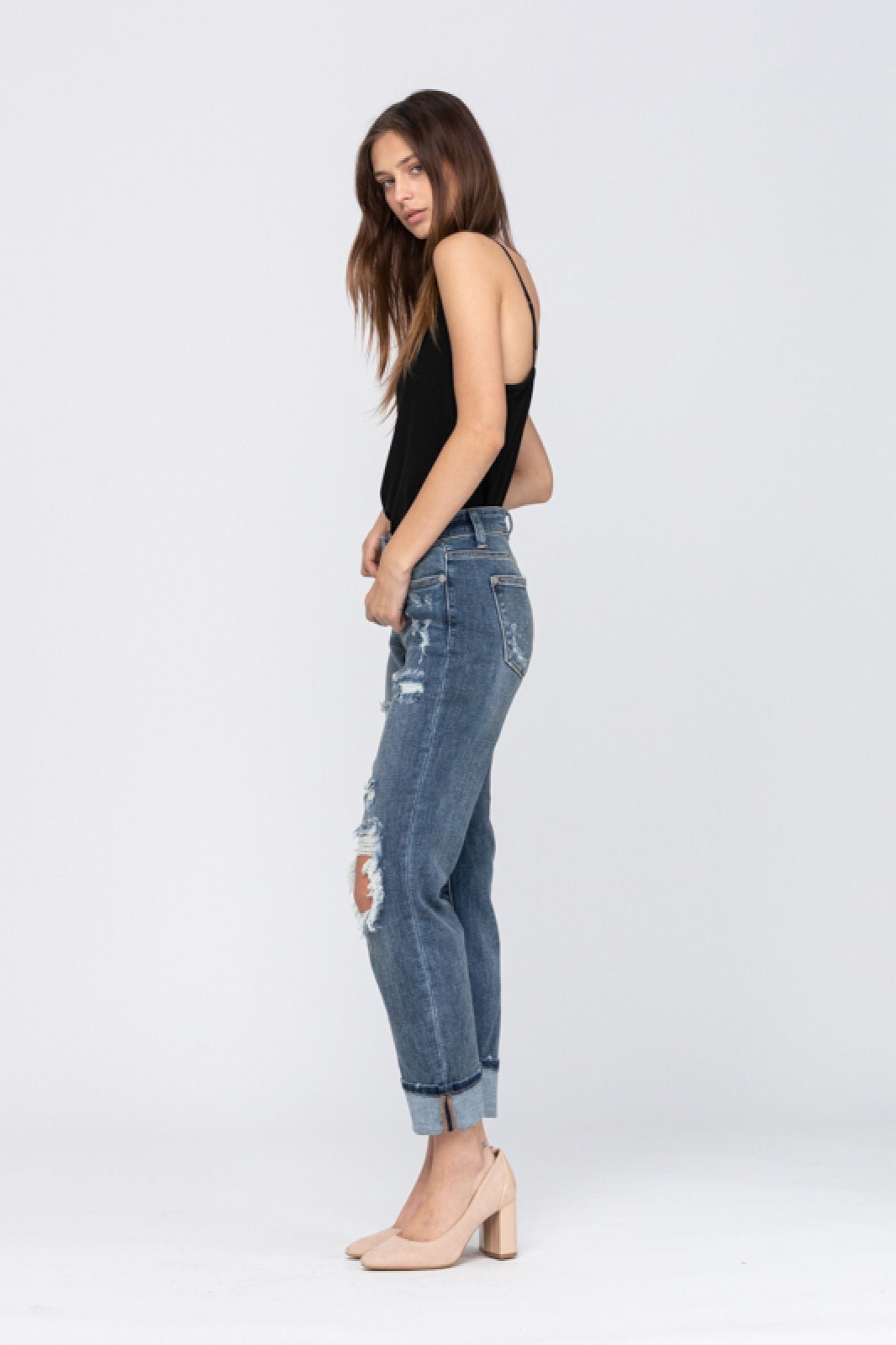 Judy Blue Bleach Splatter Boyfriend Jeans - Dark Wash