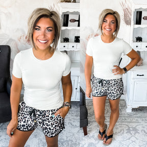 Side Hustle Leopard Drawstring Everyday Shorts