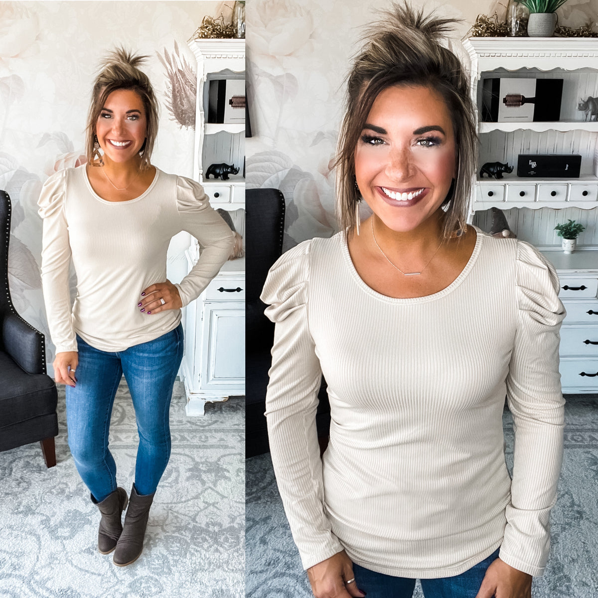 All Move On Puff Sleeve Top - Taupe