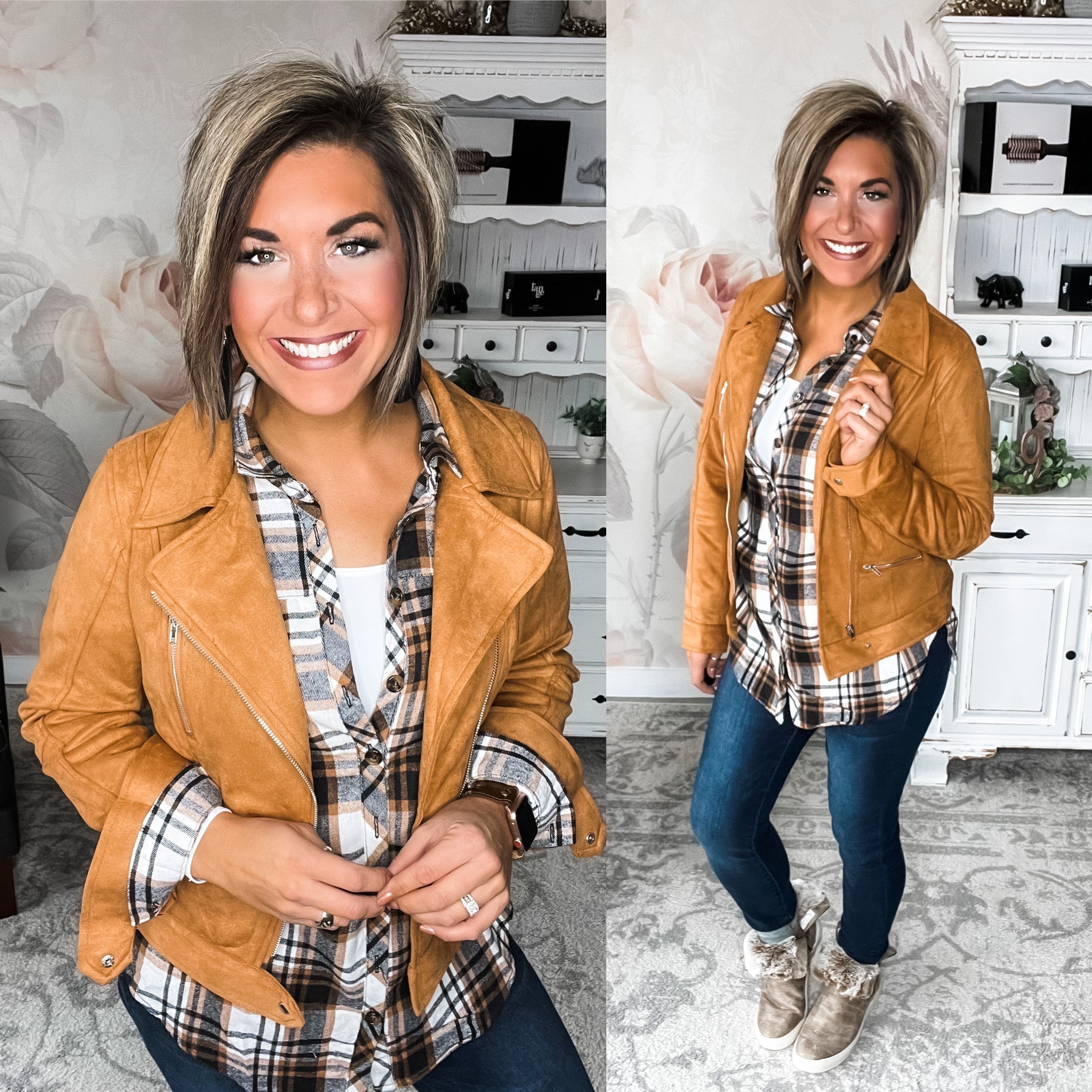 Ampersand Avenue Vegan Suede Moto Jacket - Camel