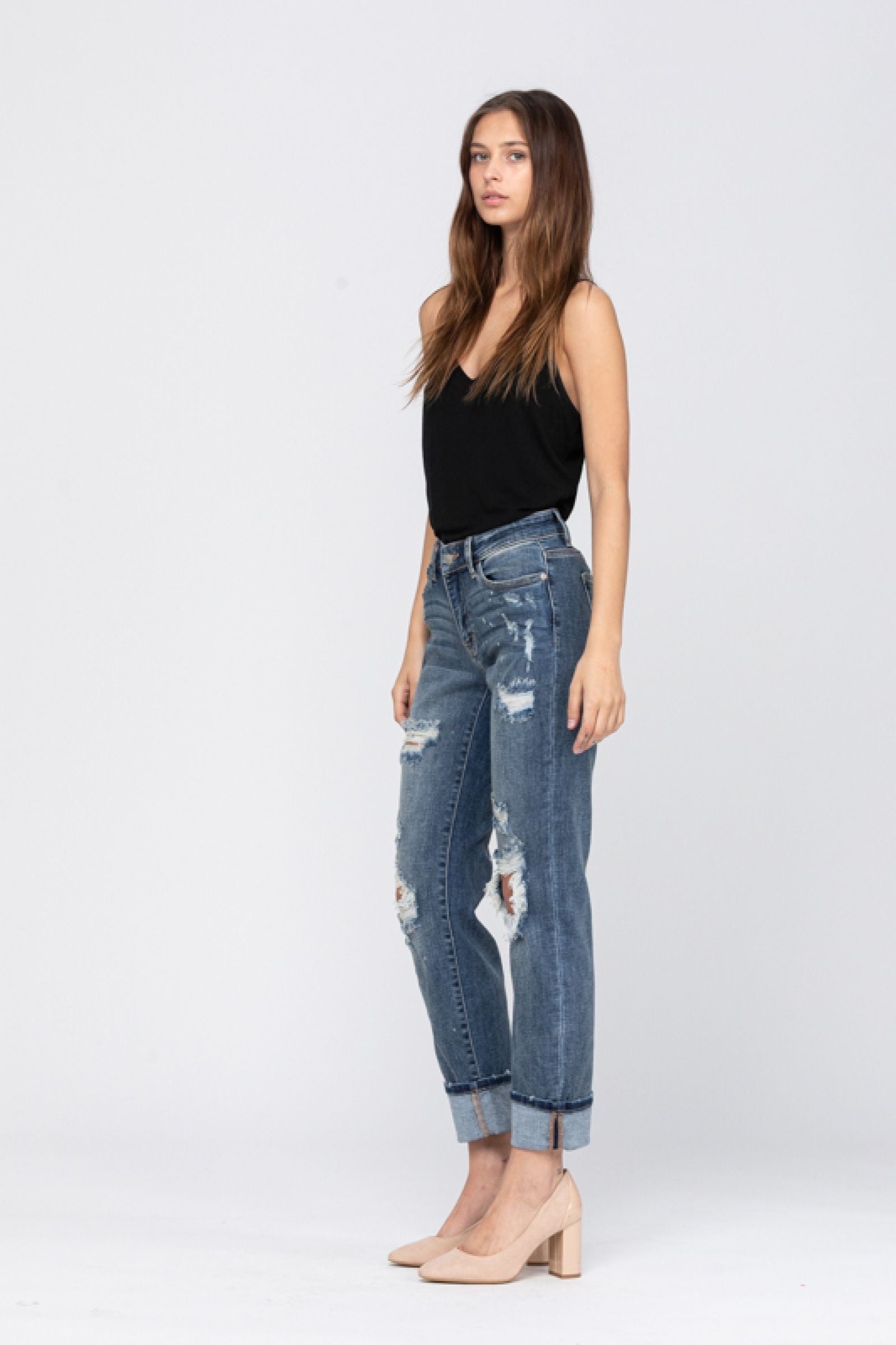 Judy Blue Bleach Splatter Boyfriend Jeans - Dark Wash