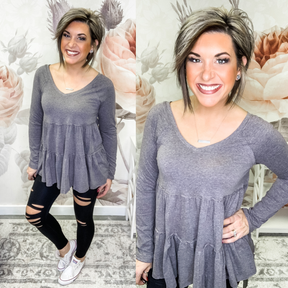 Forever Isn't Enough Tiered Tunic - Charcoal