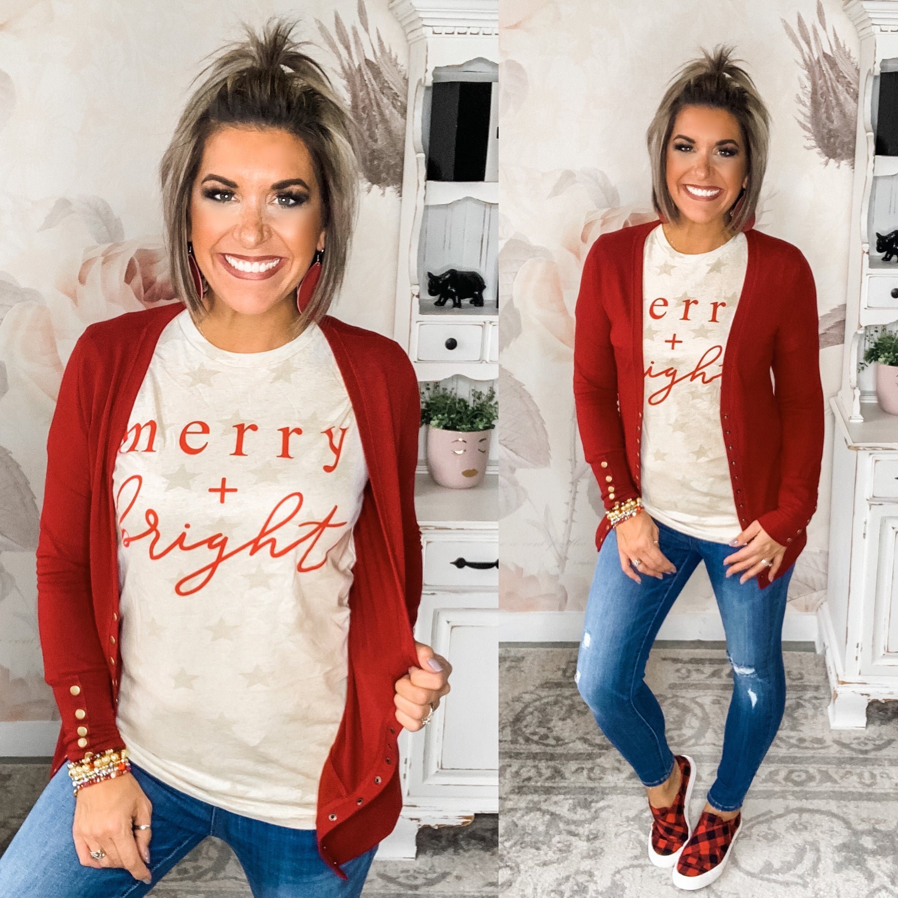 Reason To Smile Snap Cardigan - Cranberry