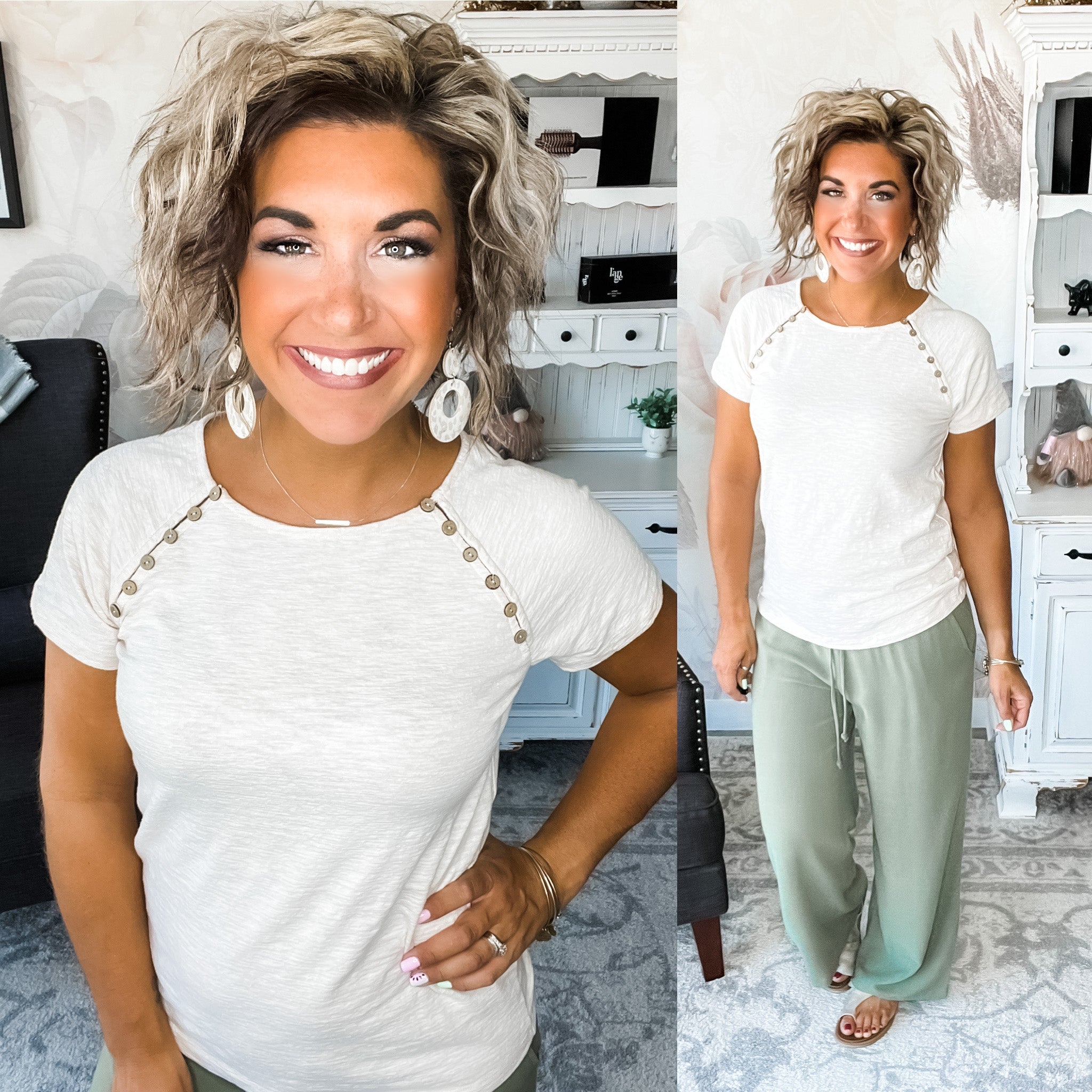 Loved So Long Button Tee - Cream