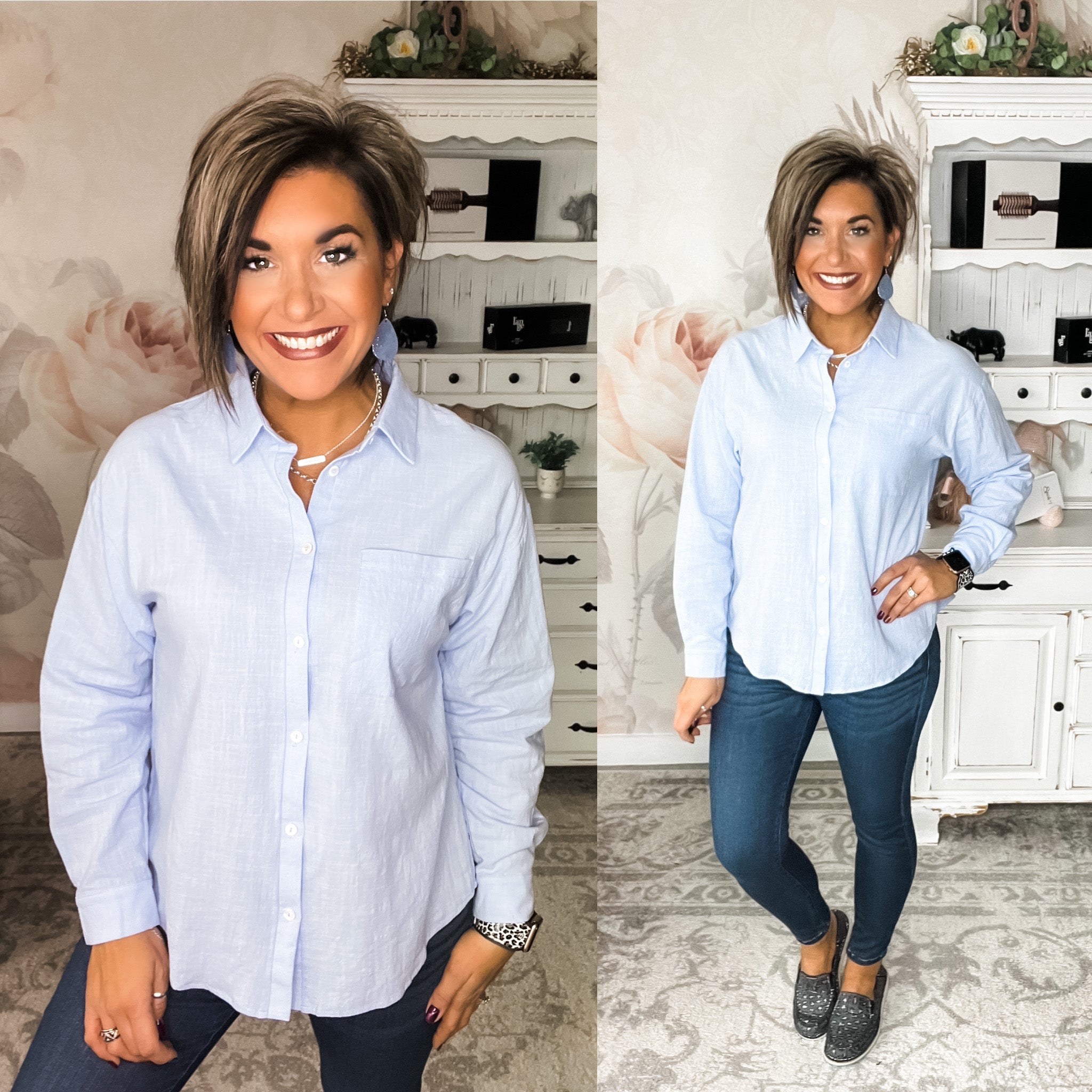Living Our Best Life Linen Button Down - Light Blue