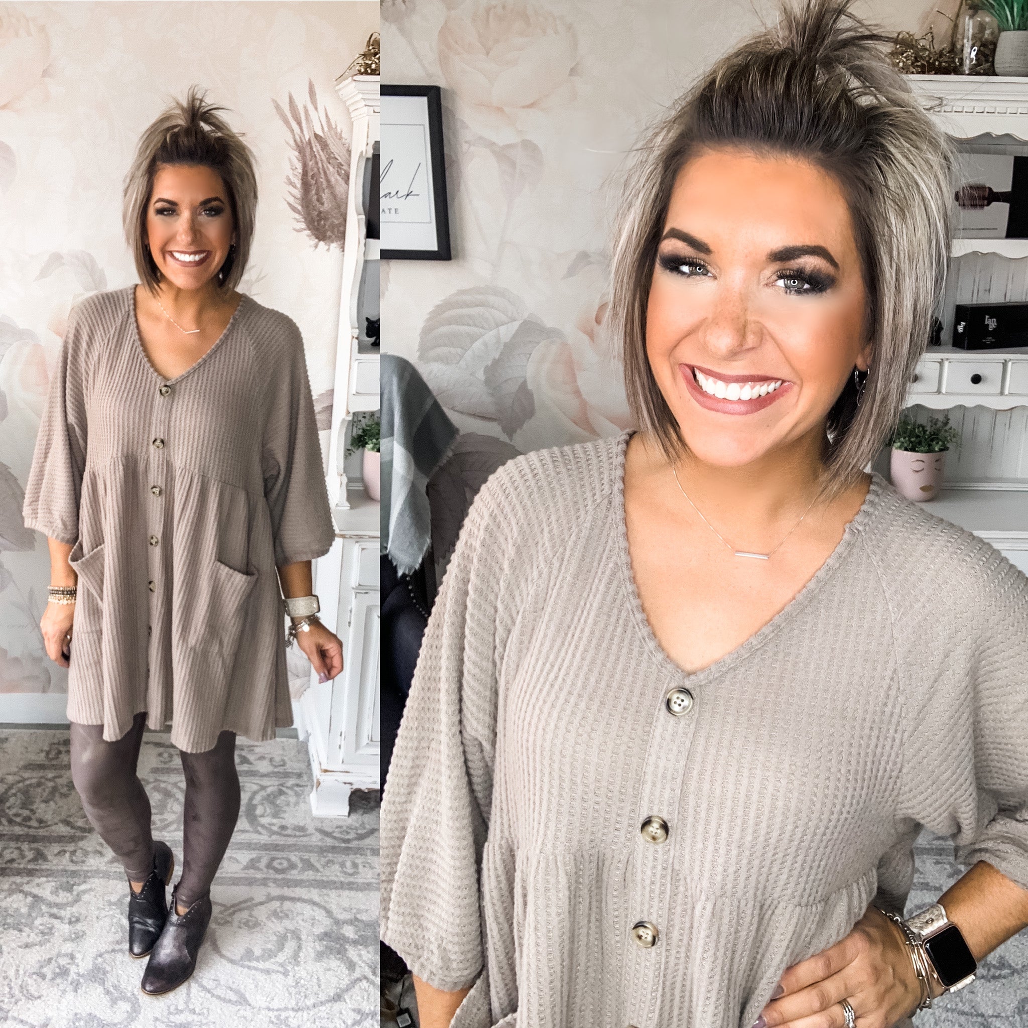 Bed of Clouds Foil Overlay Leggings - Mocha