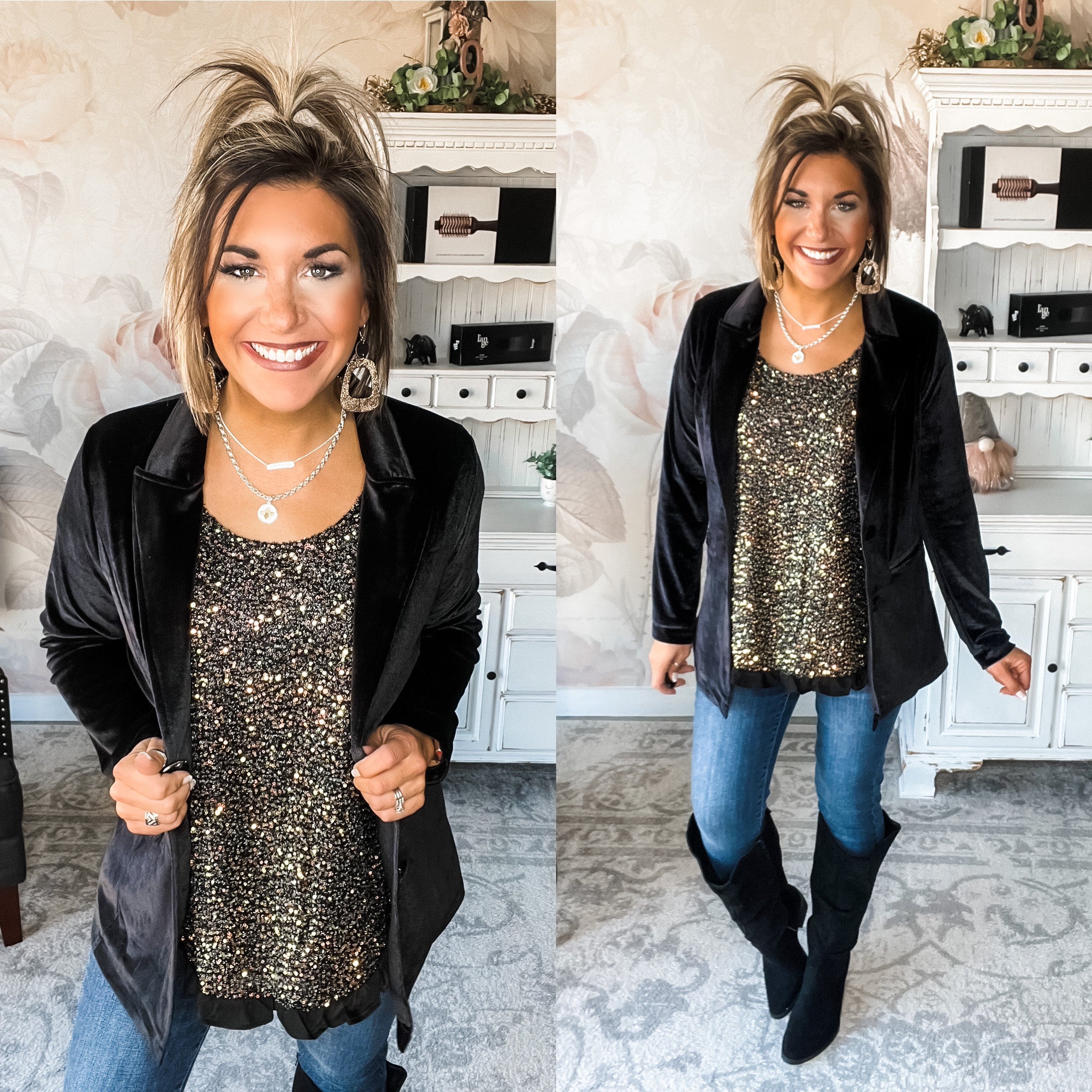 Please Don't Go Sequin Blouse - Black