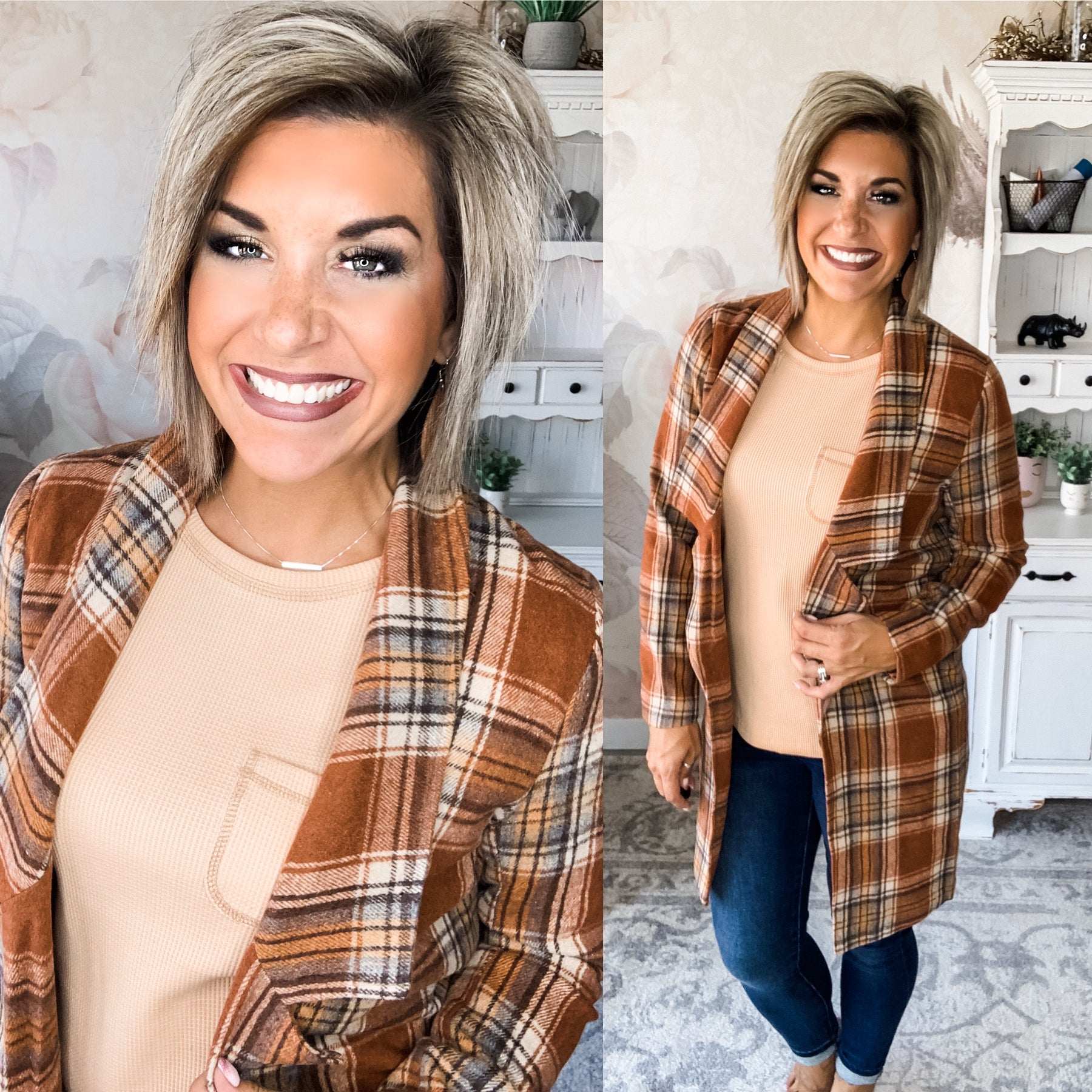 In The Air Plaid Jacket - Rust