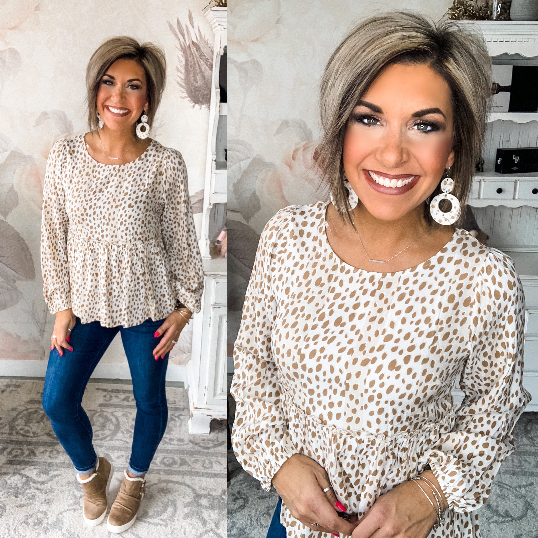 Take Me Out Blouse - Cream Dalmatian