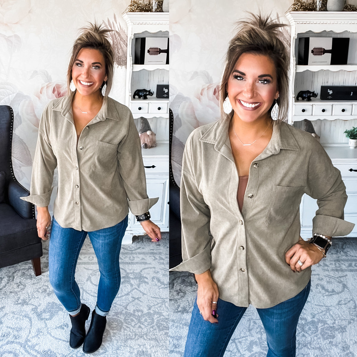 We Go Together Corduroy Button Down - Olive