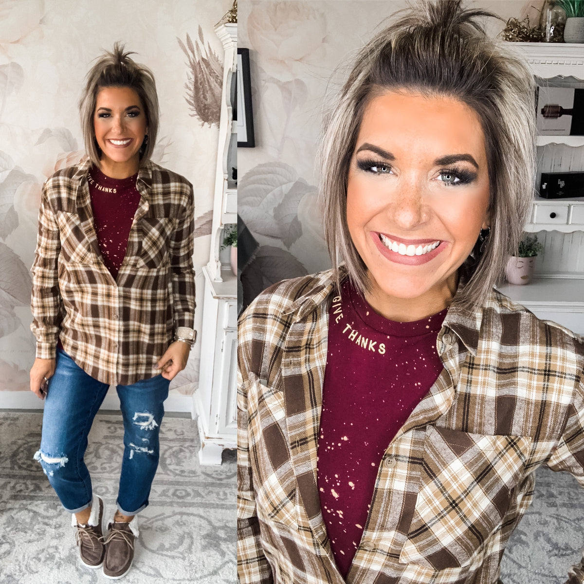 Just A Glimpse Button Down - Brown