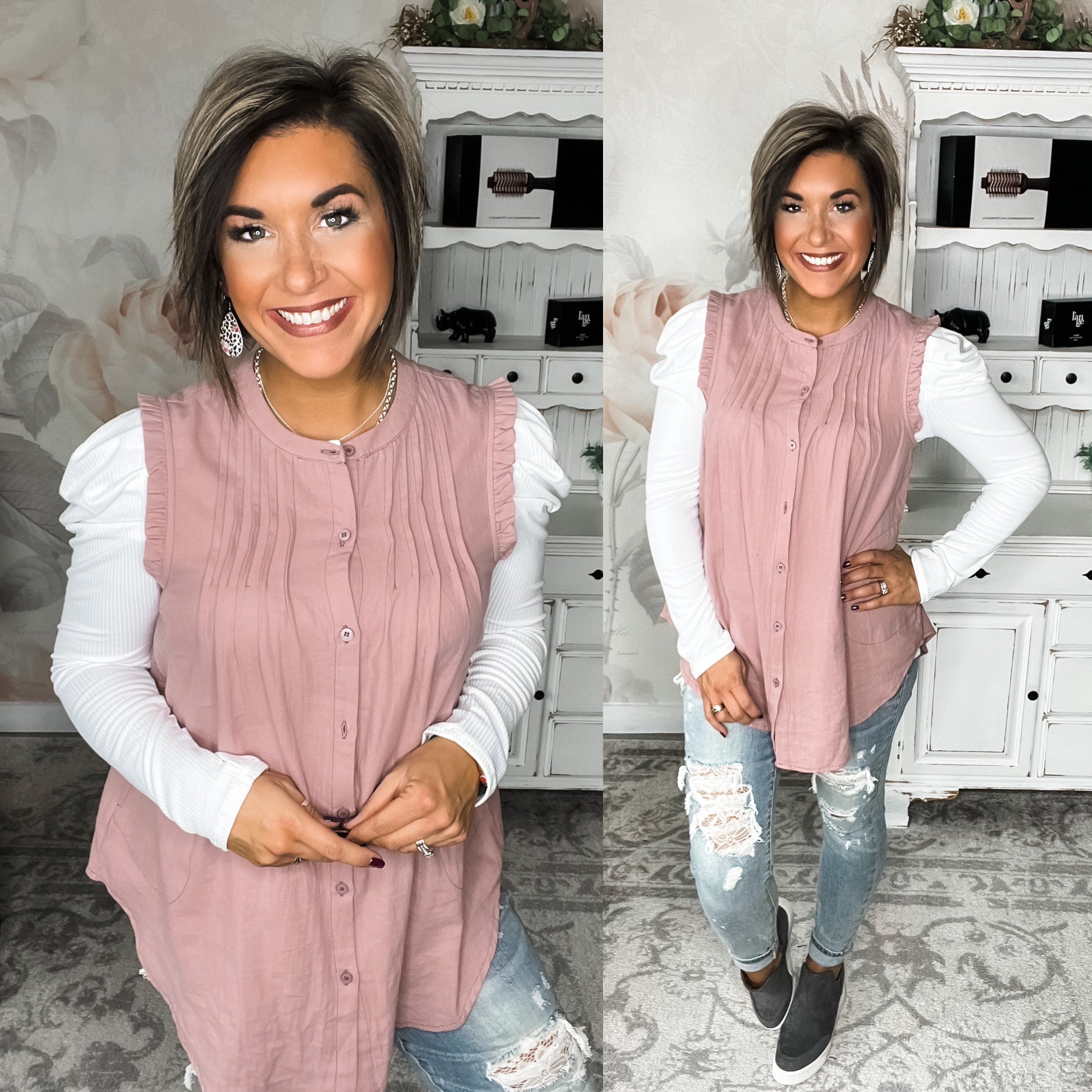 Coming to You Button Down - Mauve