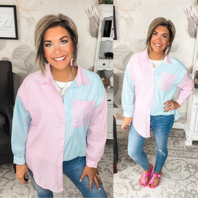 Living Our Best Button Down - Pink/Aqua