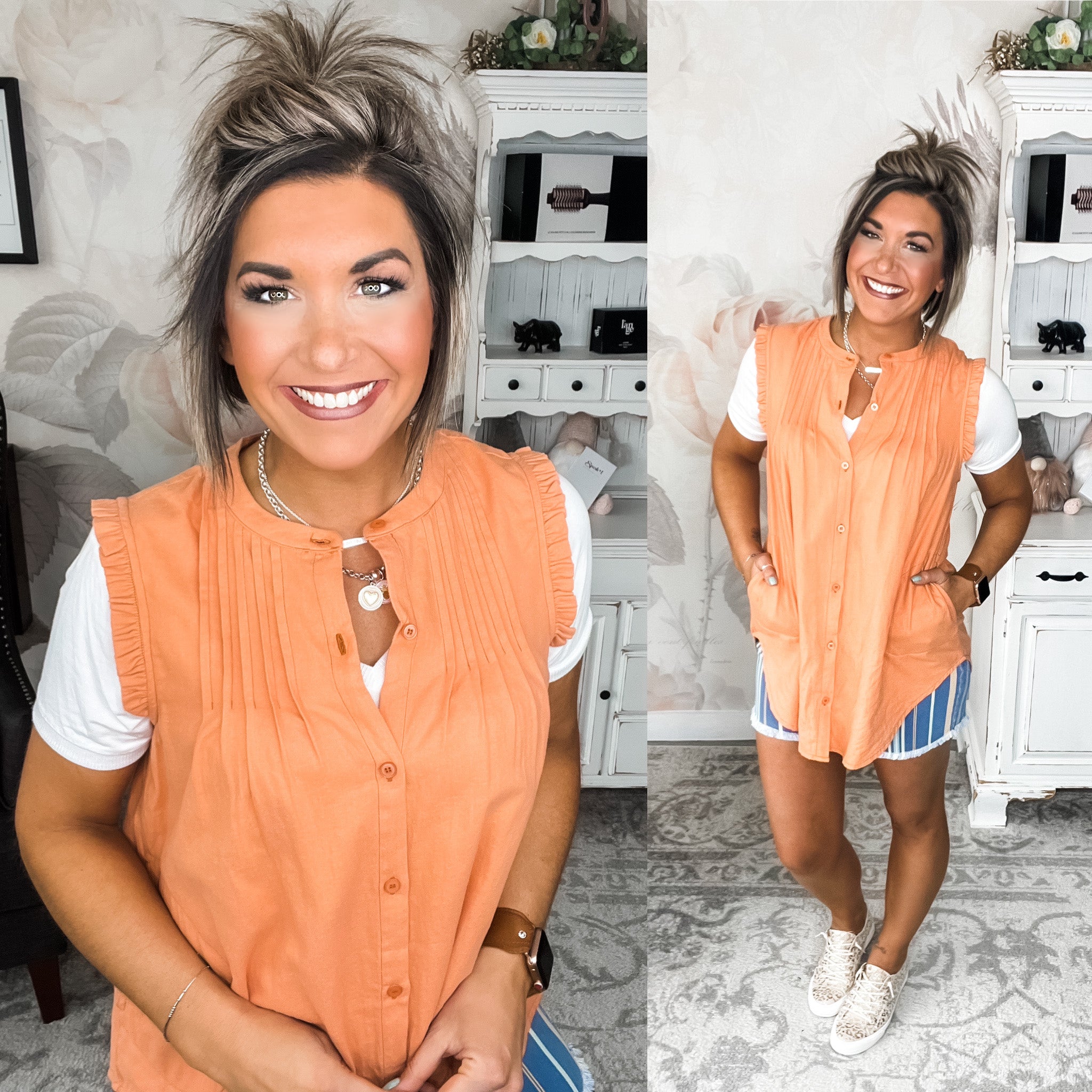 Coming to You Button Down - Coral