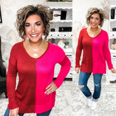 Don't Hide Now Colorblock Sweater - Red/Pink