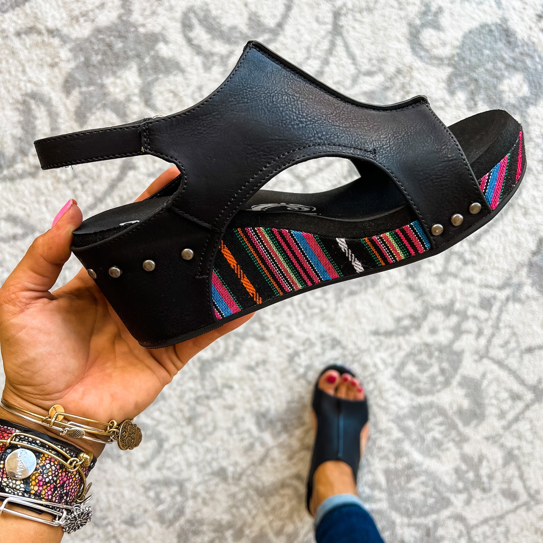 Freedom Wedge Sandals - Black/Pink