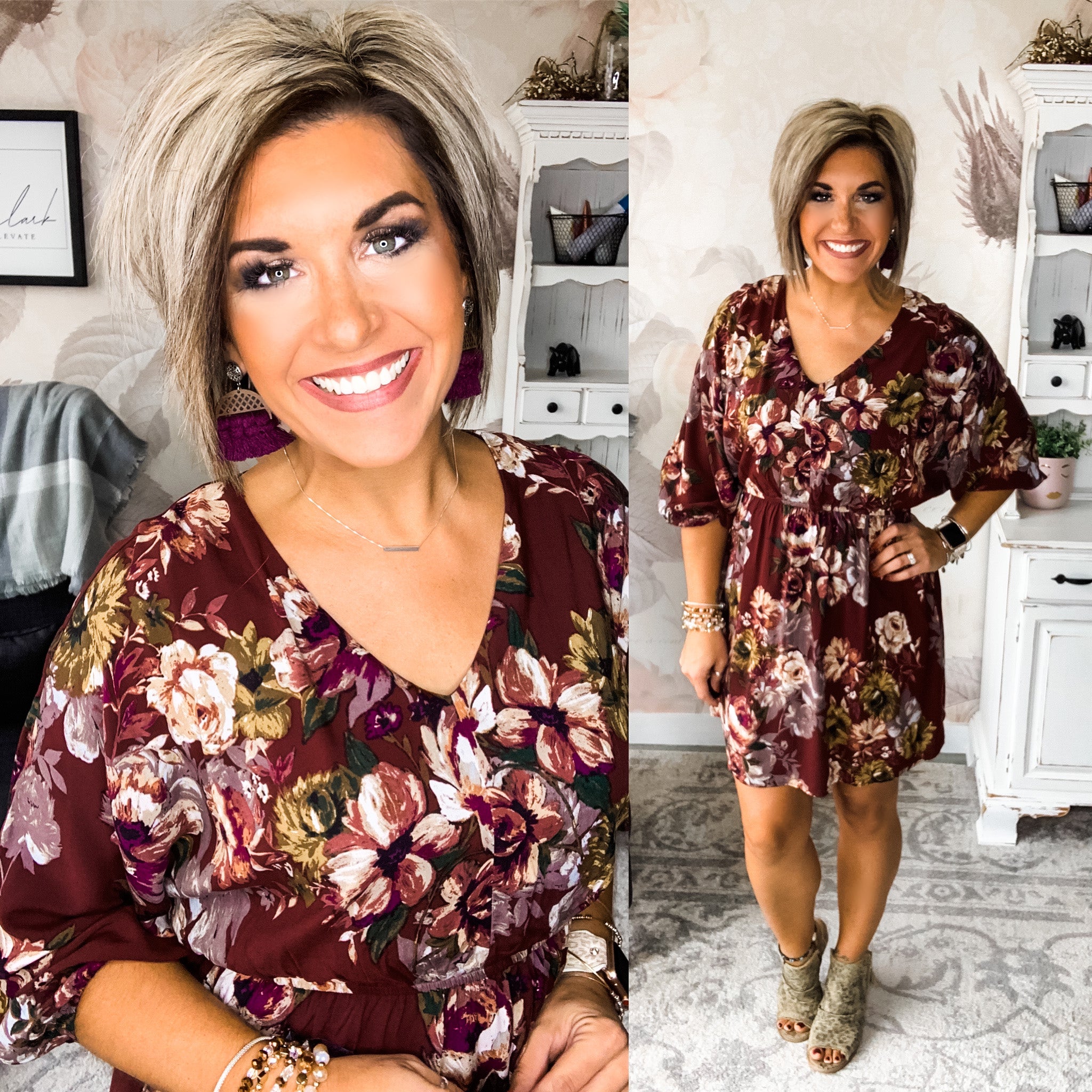 Made For You Floral Dress - Burgundy