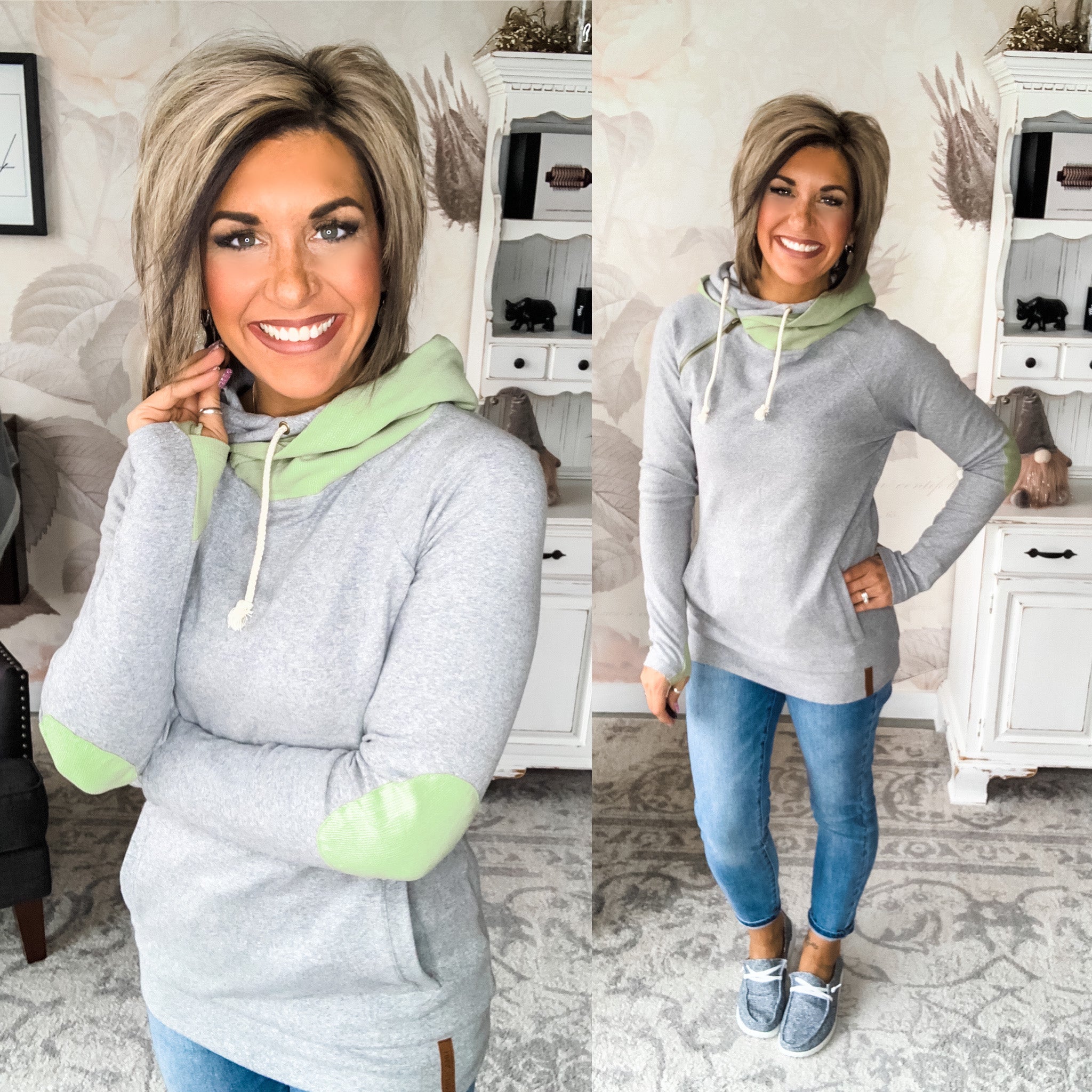 Ampersand Avenue Doublehood™ Sweatshirt - Ribbed Elbow Patch - Pistachio