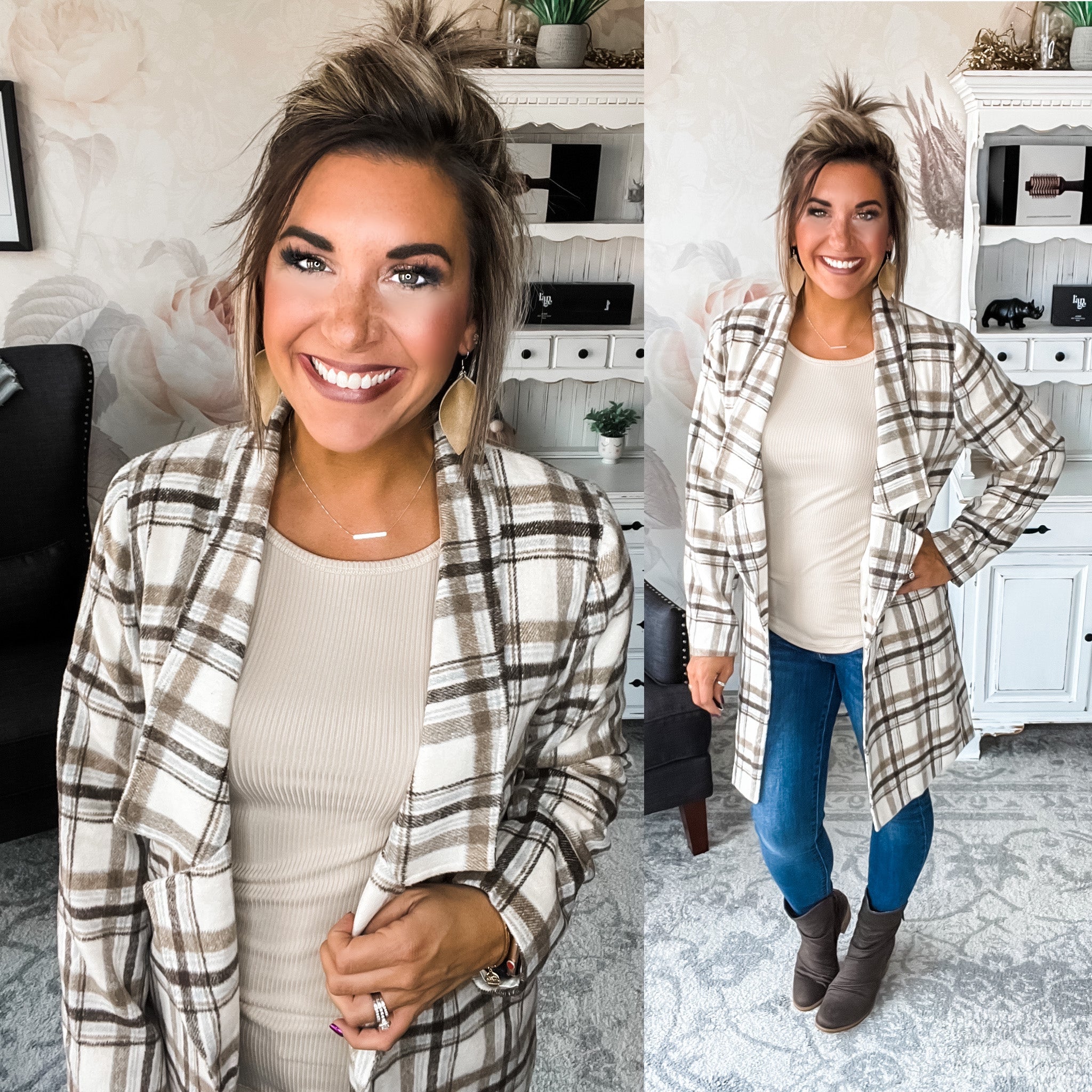 In The Air Plaid Jacket - Light Mocha