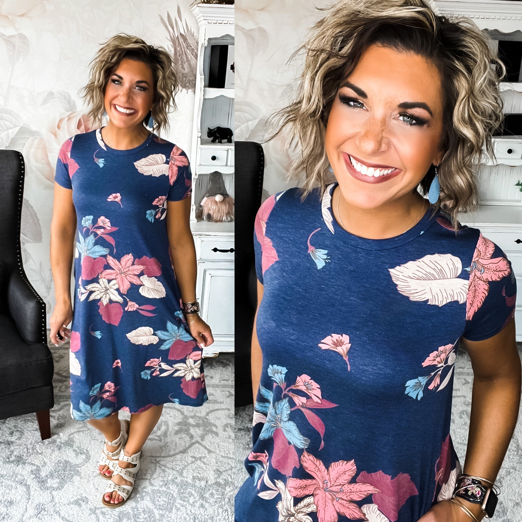 Take A Time Out Dress - Navy Floral