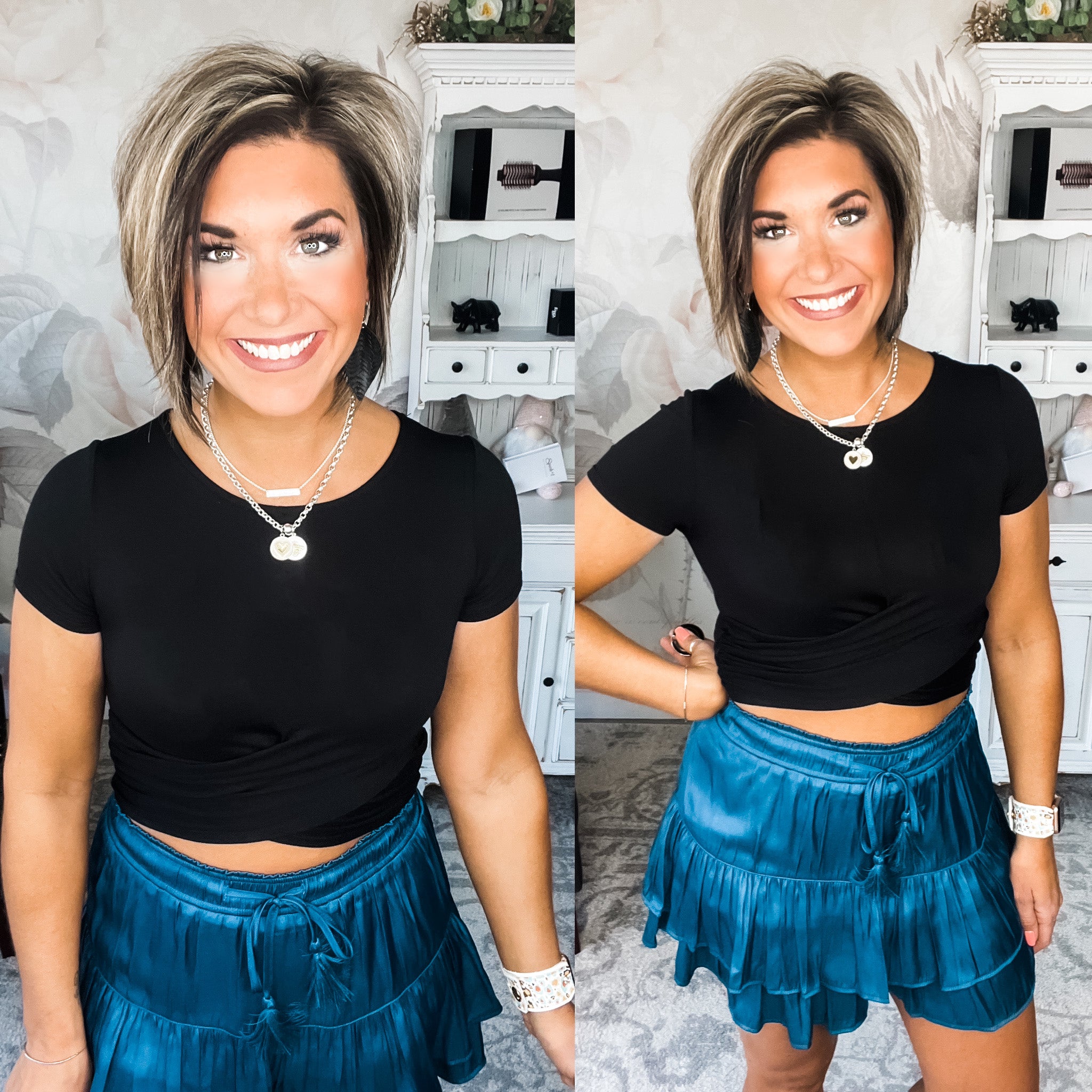 To the Moon Twist Front Crop Top - Black
