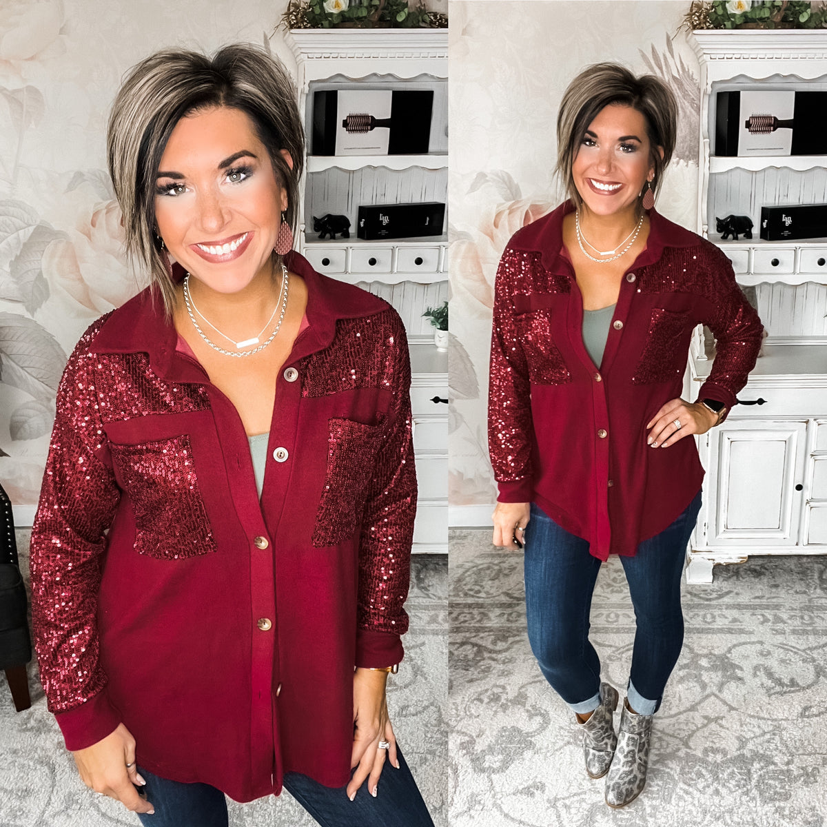 Songs of Yesterday Sequin Button Down