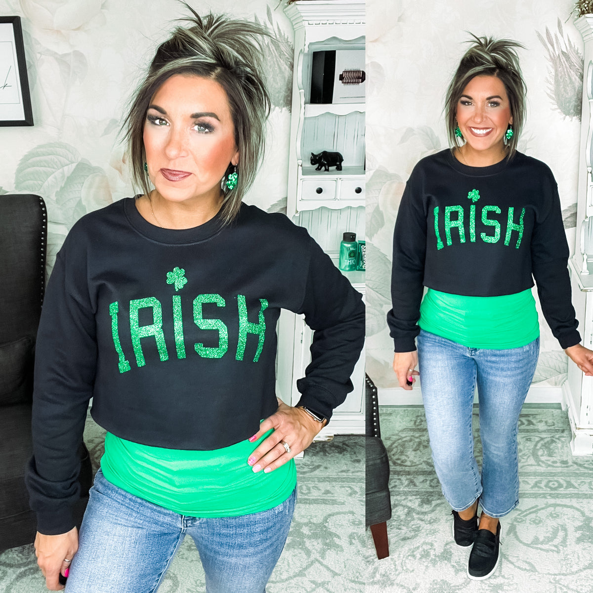 Irish Glitter Cropped Sweatshirt