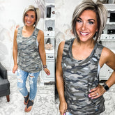 Let Me Be Distressed Tank - Camo